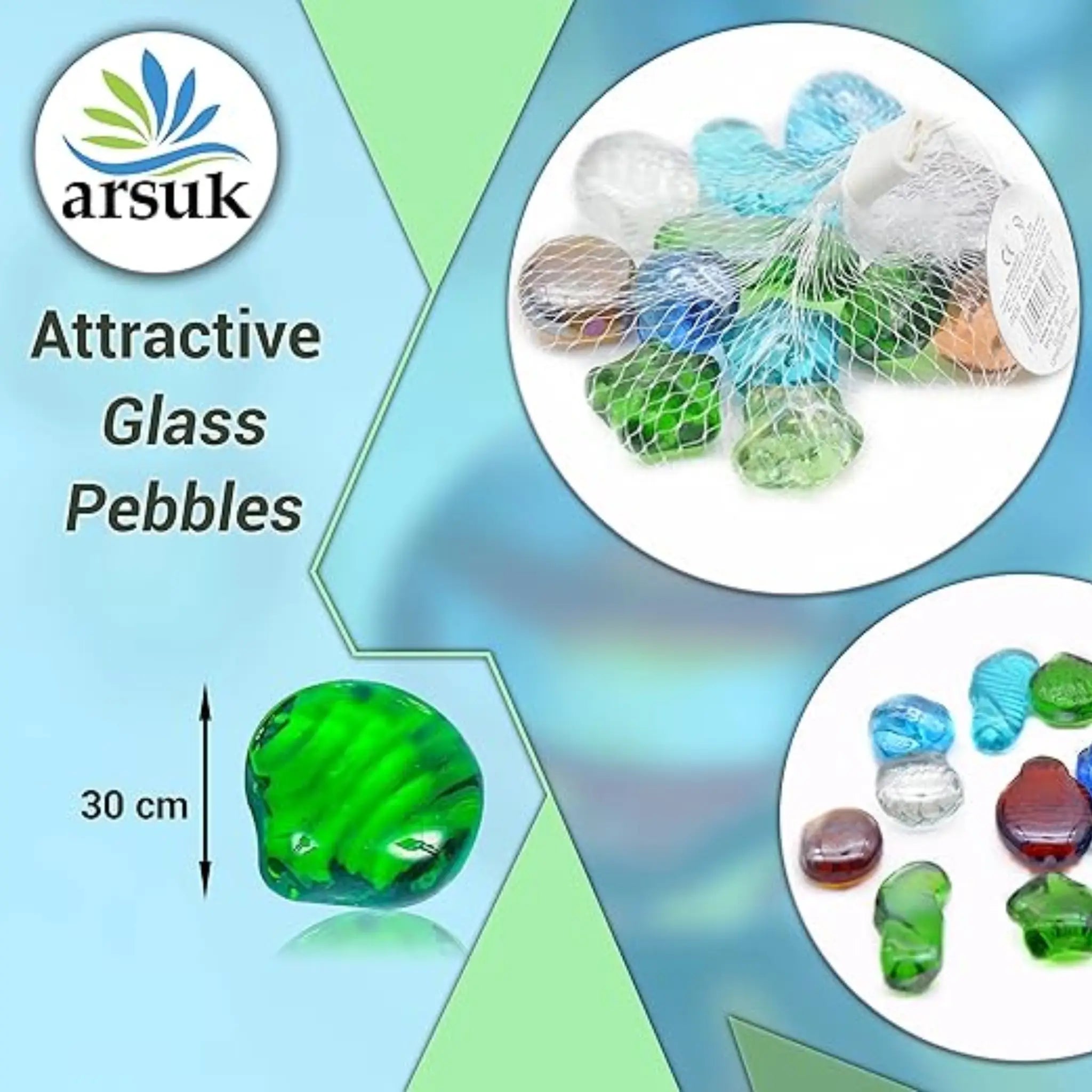 Decorative Glass Pebbles Stones Beads Rounded Gems, Vase Filler, Artificial Crystal Gemstones (12pcs Art Glass Pebbles)