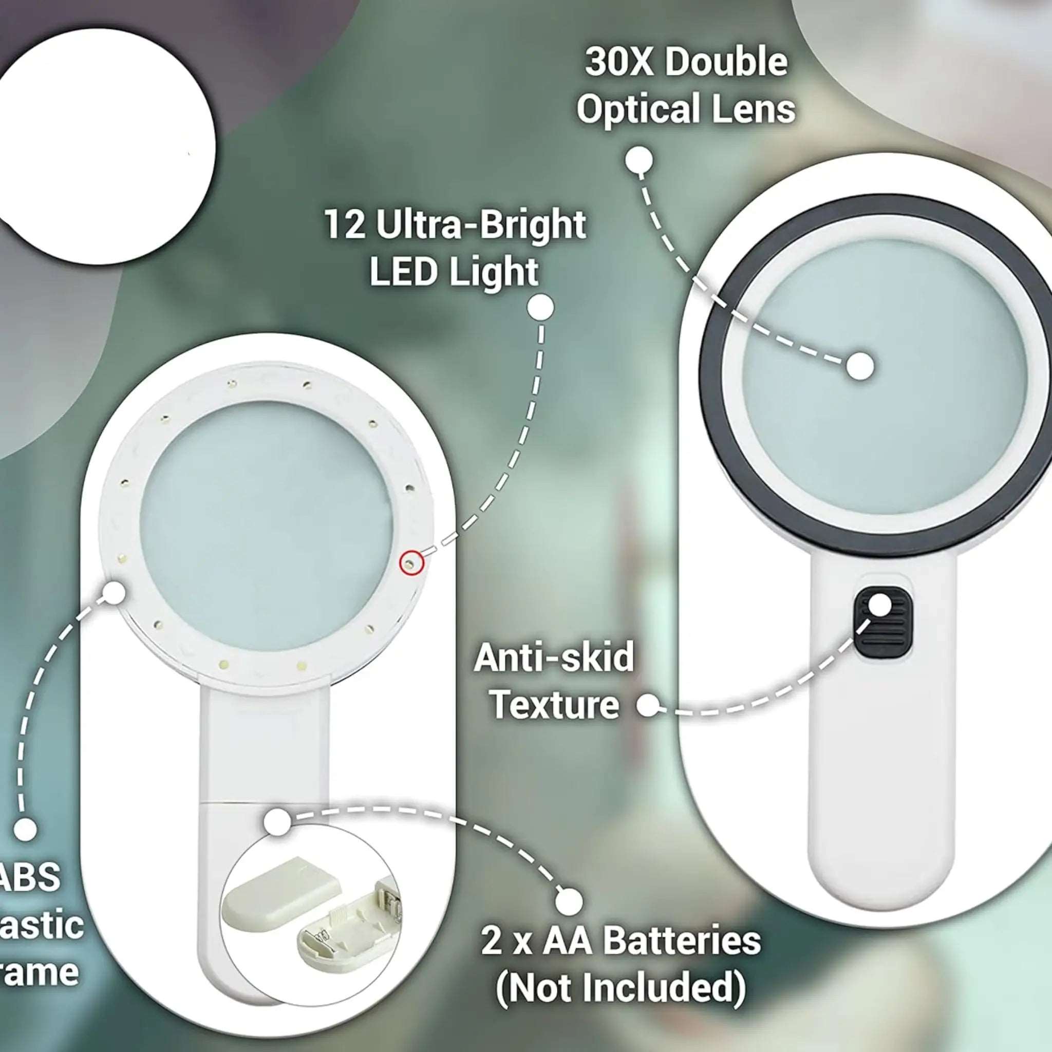 Magnifying Glass with 12 LED Light, 30X Handheld Large Reading Magnifier for Seniors