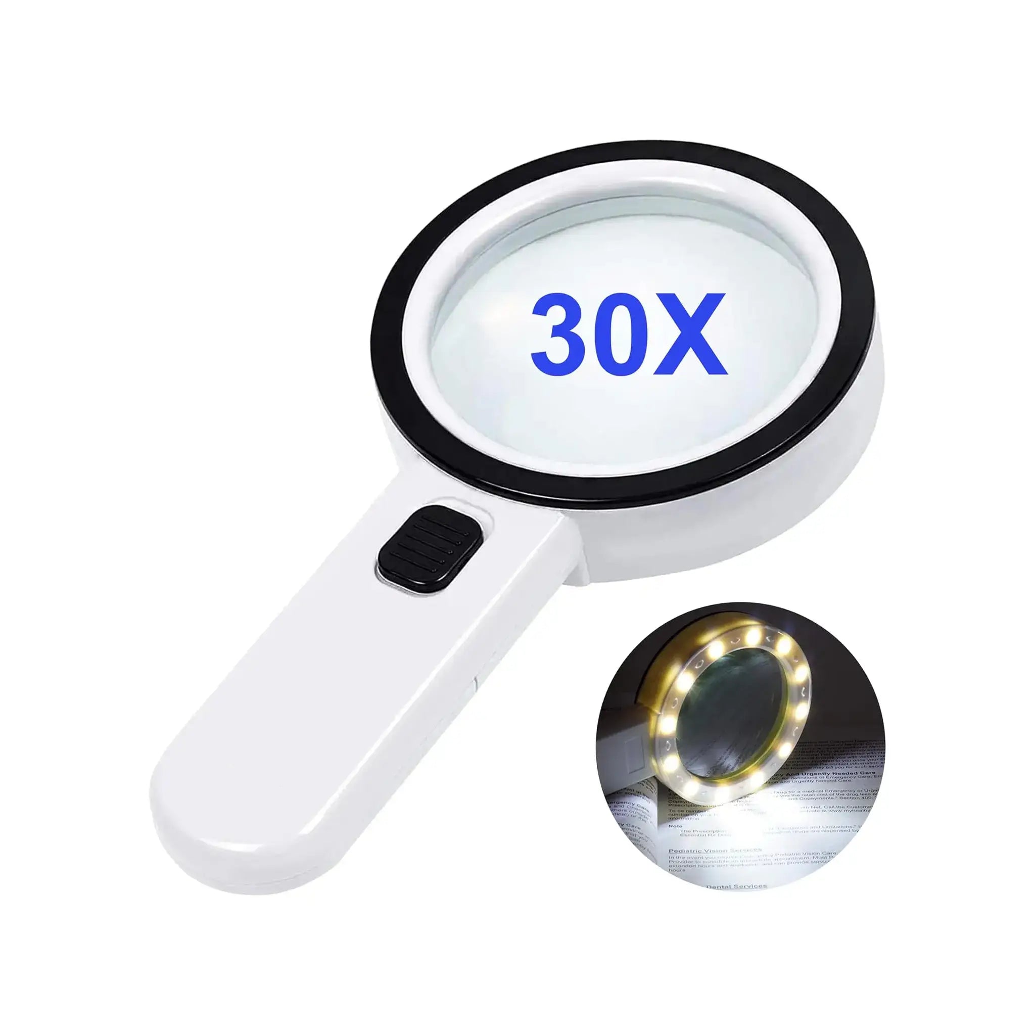 Magnifying Glass with 12 LED Light, 30X Handheld Large Reading Magnifier for Seniors