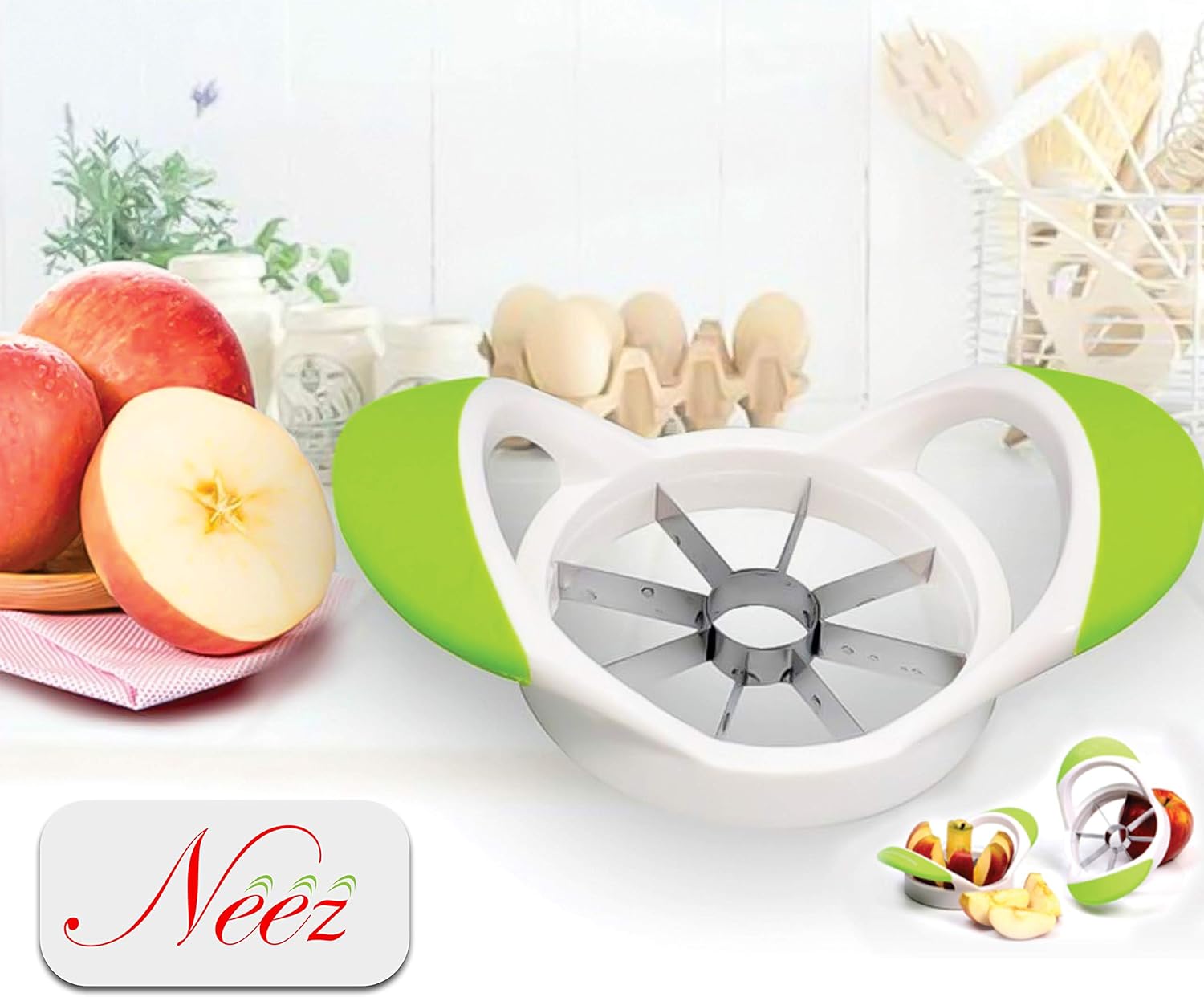 Apple Corer and Slicer - Stainless Steel Apple Cutter - Rubber Grip Handle Divider with 8 Sharp Blades