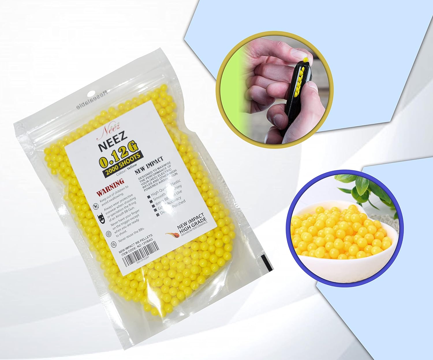 Airsoft BB Pellets 6mm BBs 0.12g High Grade and Smooth Polished Plastic Paintballs Content (10000 Shots)