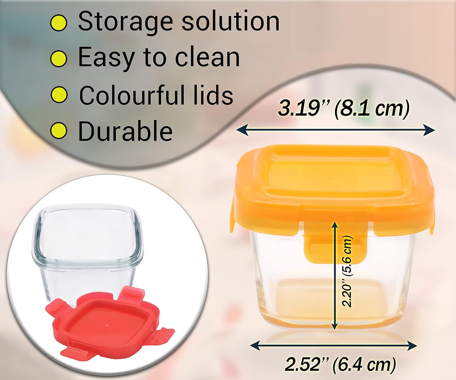 Baby Glass Food Storage Containers - Square Airtight BPA-Free for Toddler Foods (6pcs x 150ml)