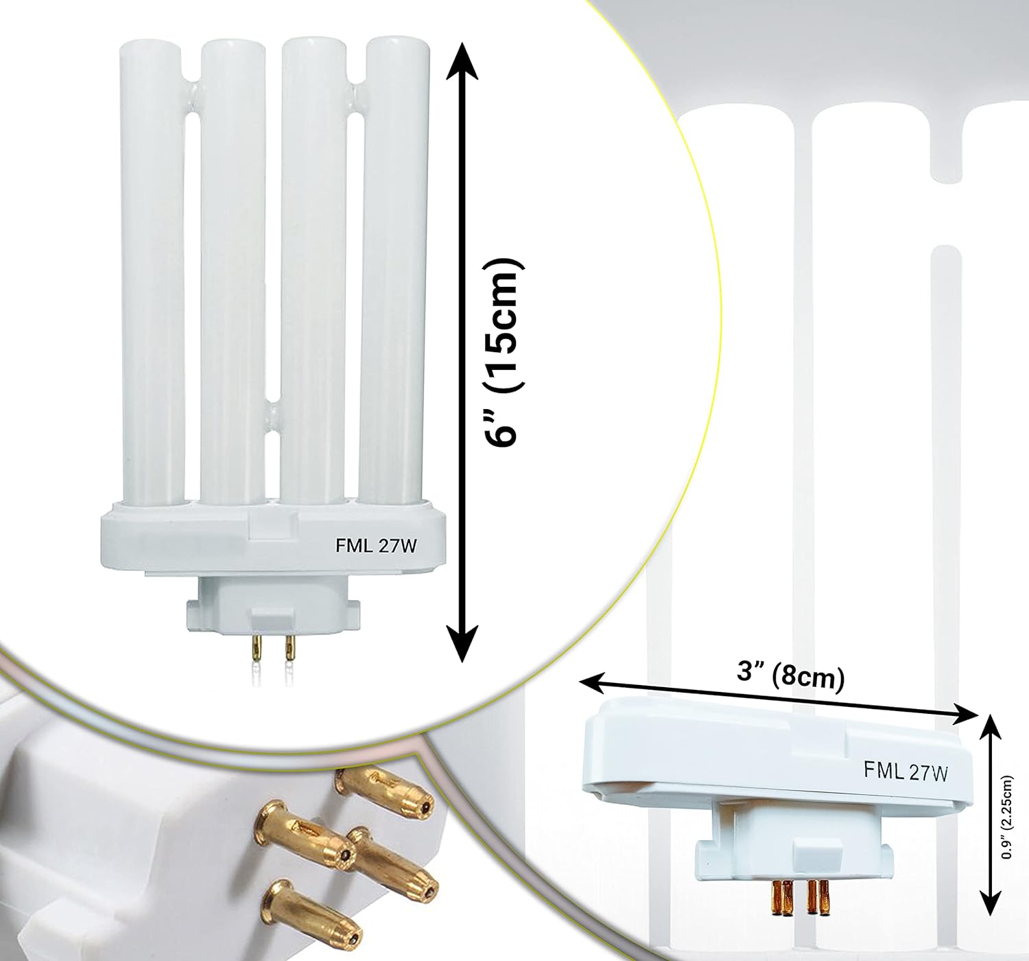 27w Daylight Replacement Energy Saving Bulb - 4 Pin Fluorescent Natural Tube Light FML GX10Q-4 (6500k)