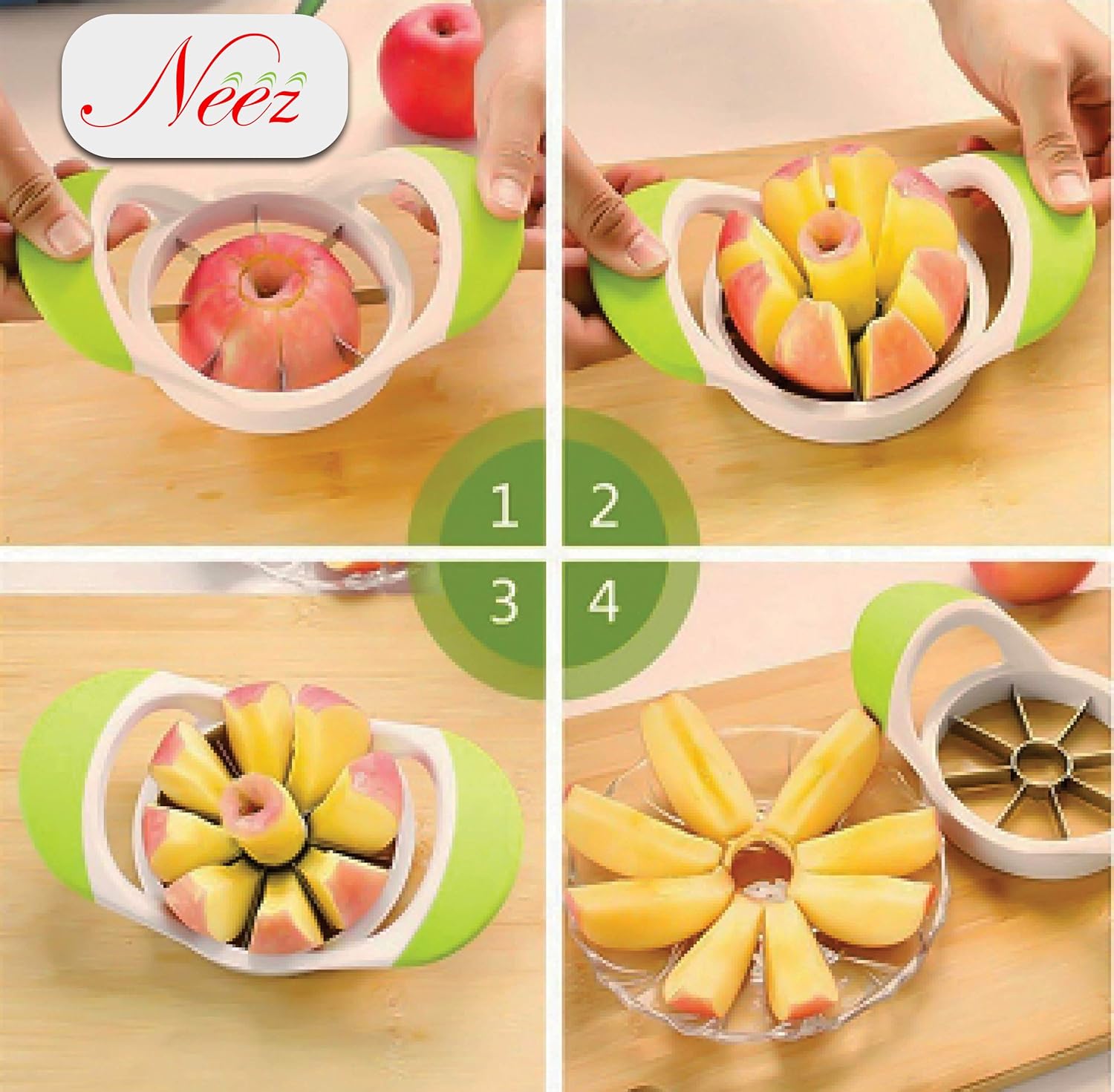 Apple Corer and Slicer - Stainless Steel Apple Cutter - Rubber Grip Handle Divider with 8 Sharp Blades