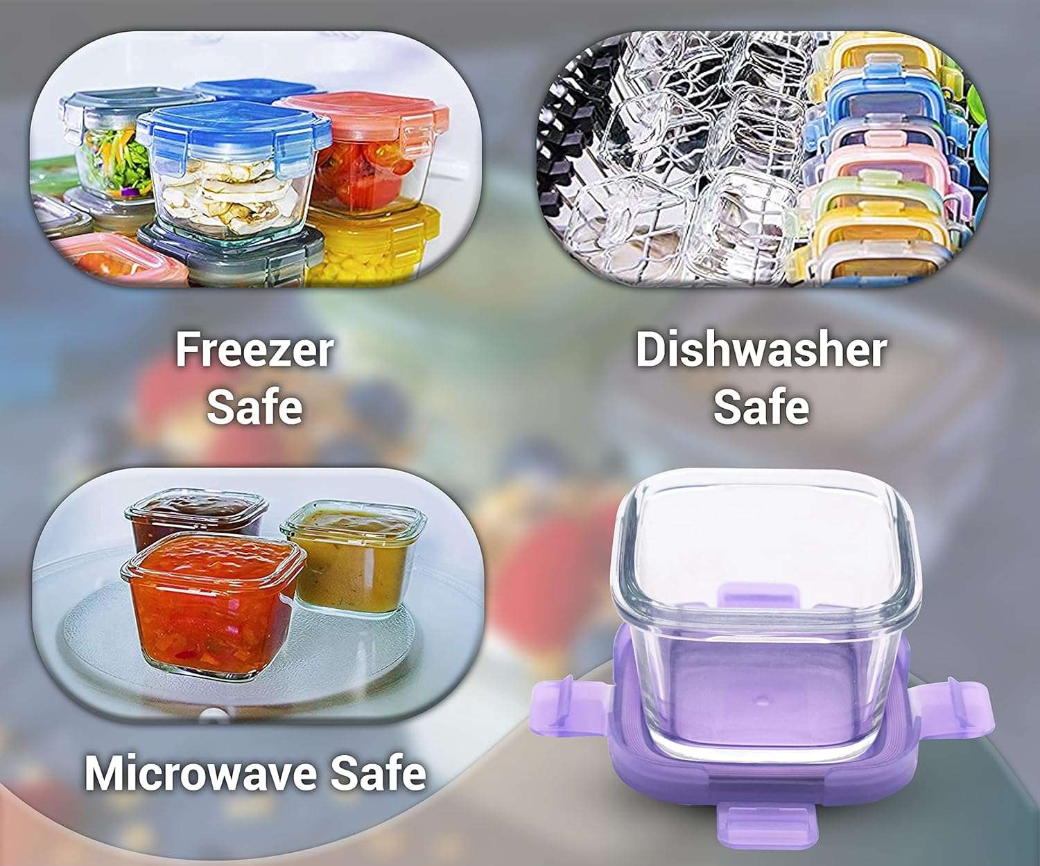 Baby Glass Food Storage Containers - Square Airtight BPA-Free for Toddler Foods (6pcs x 150ml)