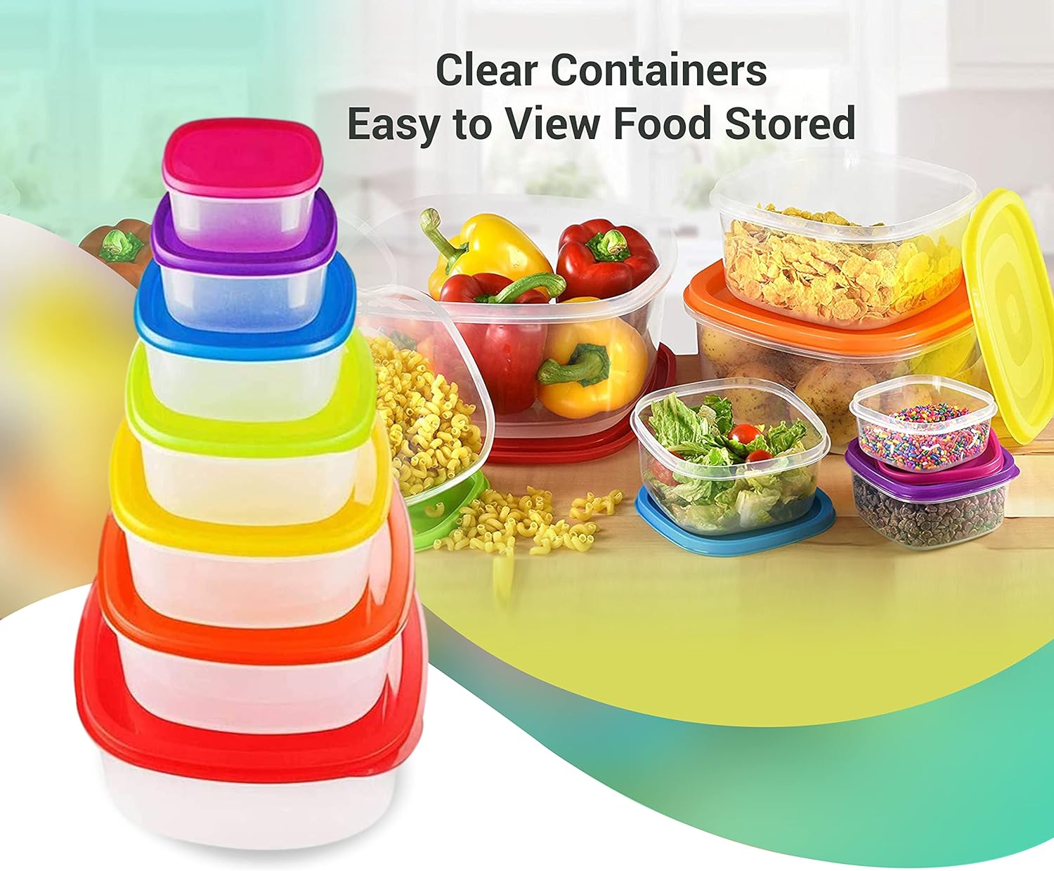 Food Containers Storage Boxes with Lids Stackable Airtight- BPA Free Microwave Freezer Dishwasher Safe (Set of 7Pcs)