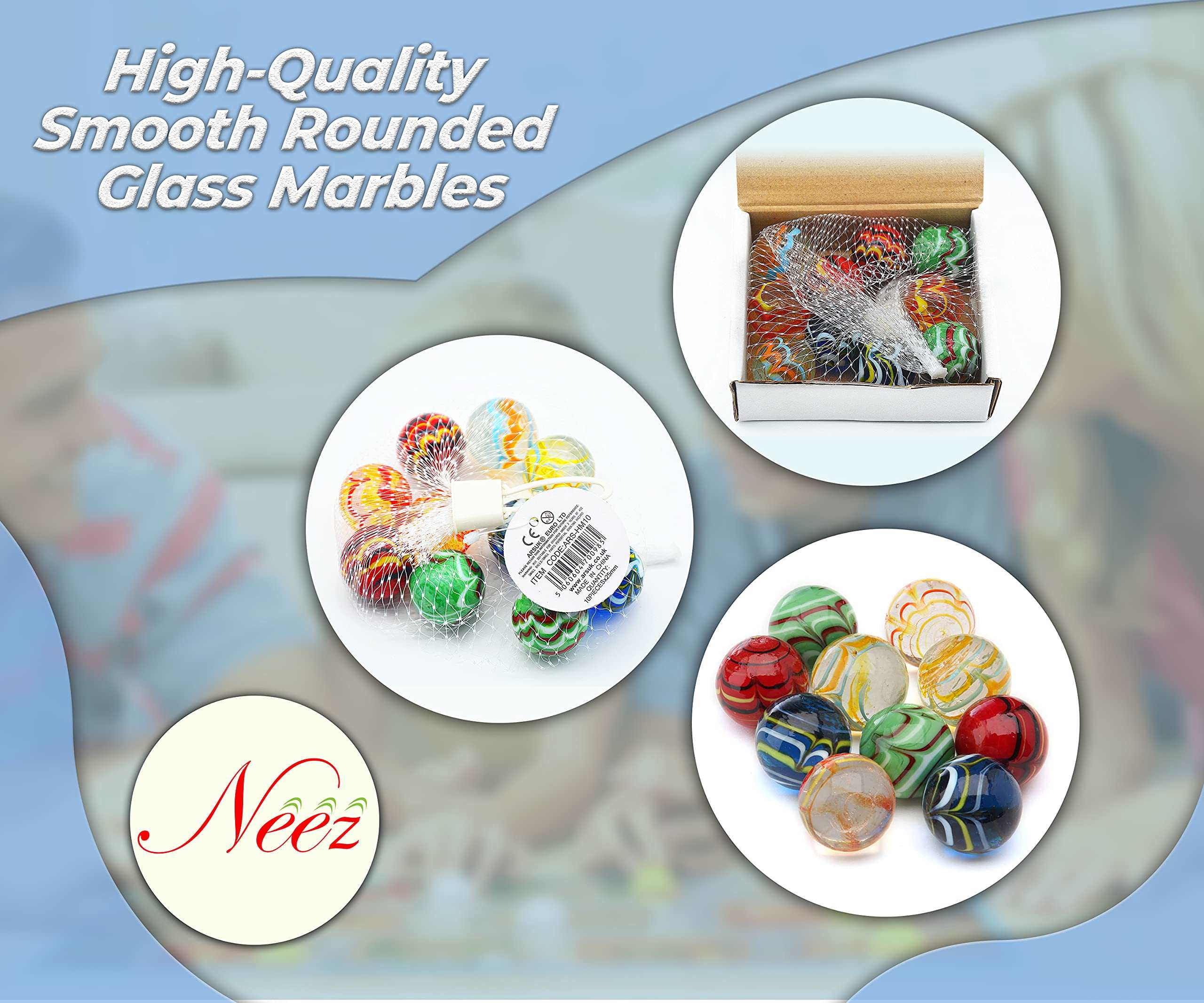 Marbles - Glass Marbles, Assorted Cat's Eye Marbles, Games for Kids (10pcs Handmade Marbles)