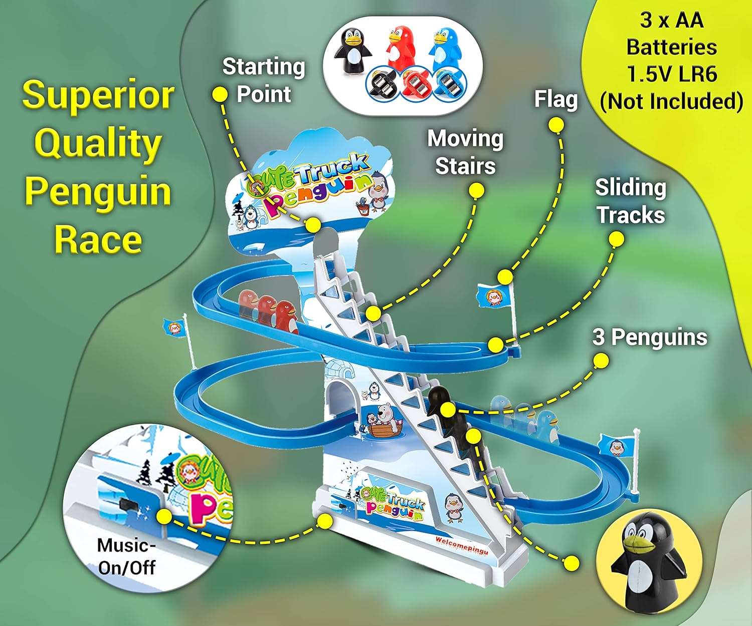 Penguin Go Racer Track Toy, Kids Fun Playing Games with Slide & Music, Climbing Stairs Toys