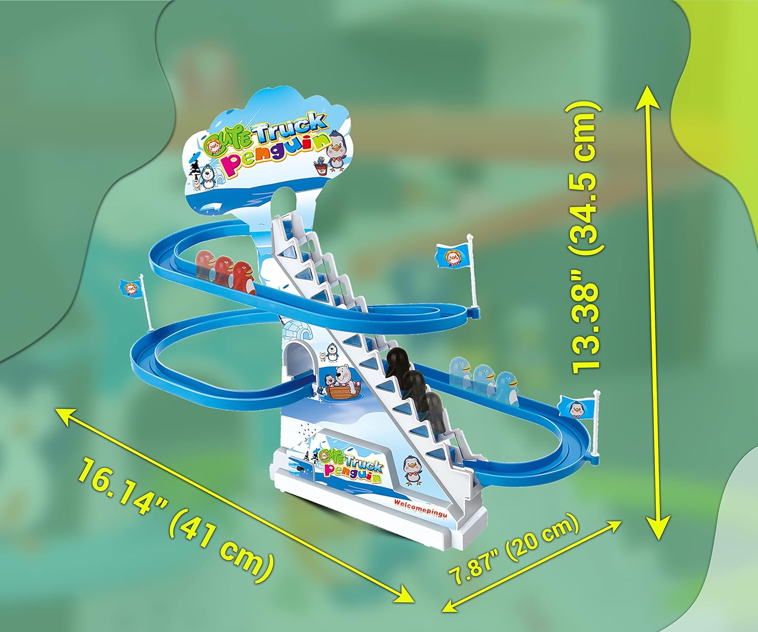 Penguin Go Racer Track Toy, Kids Fun Playing Games with Slide & Music, Climbing Stairs Toys