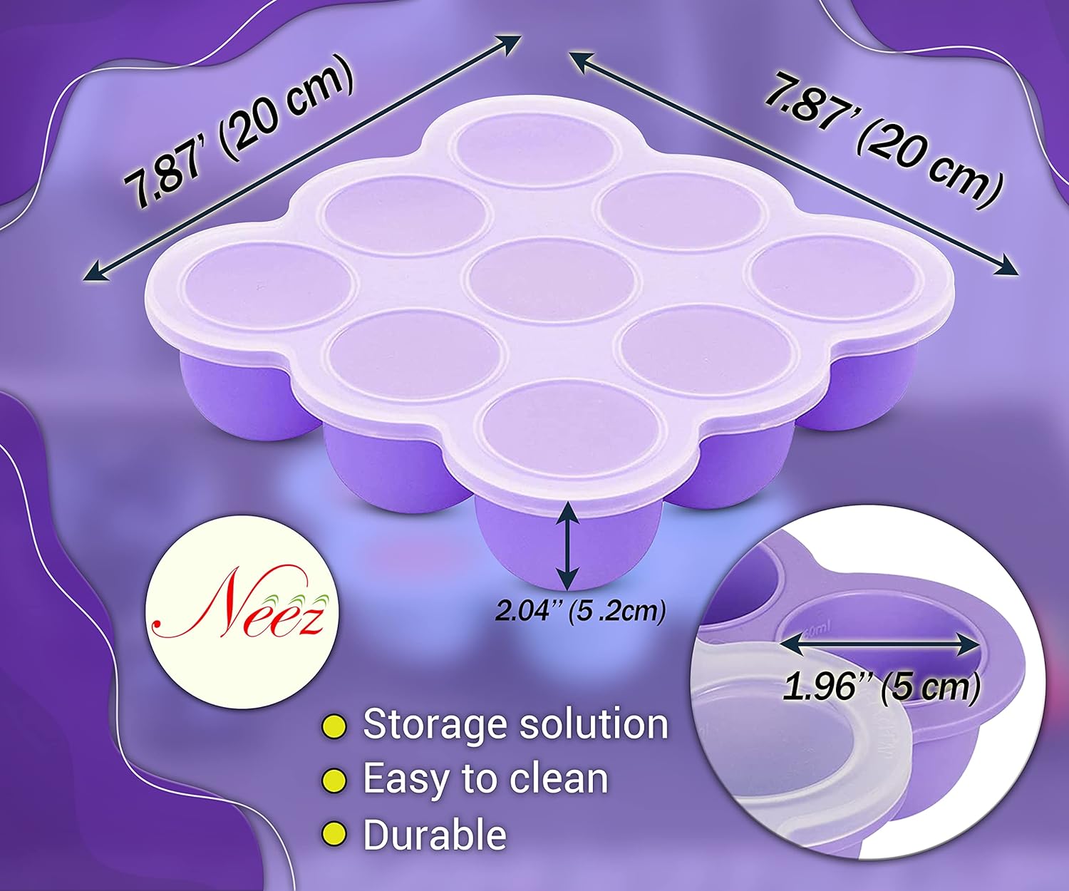 Silicone Muffin Trays - Baby Food Storage Containers Airtight Lids, Microwavable & Freezable (9 Cups, 75ml)