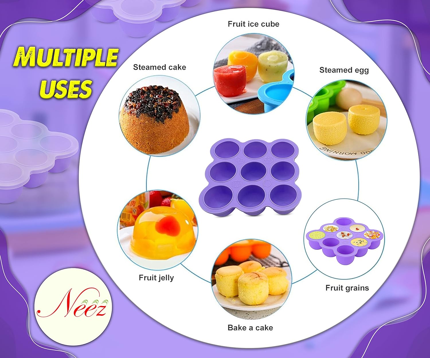 Silicone Muffin Trays - Baby Food Storage Containers Airtight Lids, Microwavable & Freezable (9 Cups, 75ml)