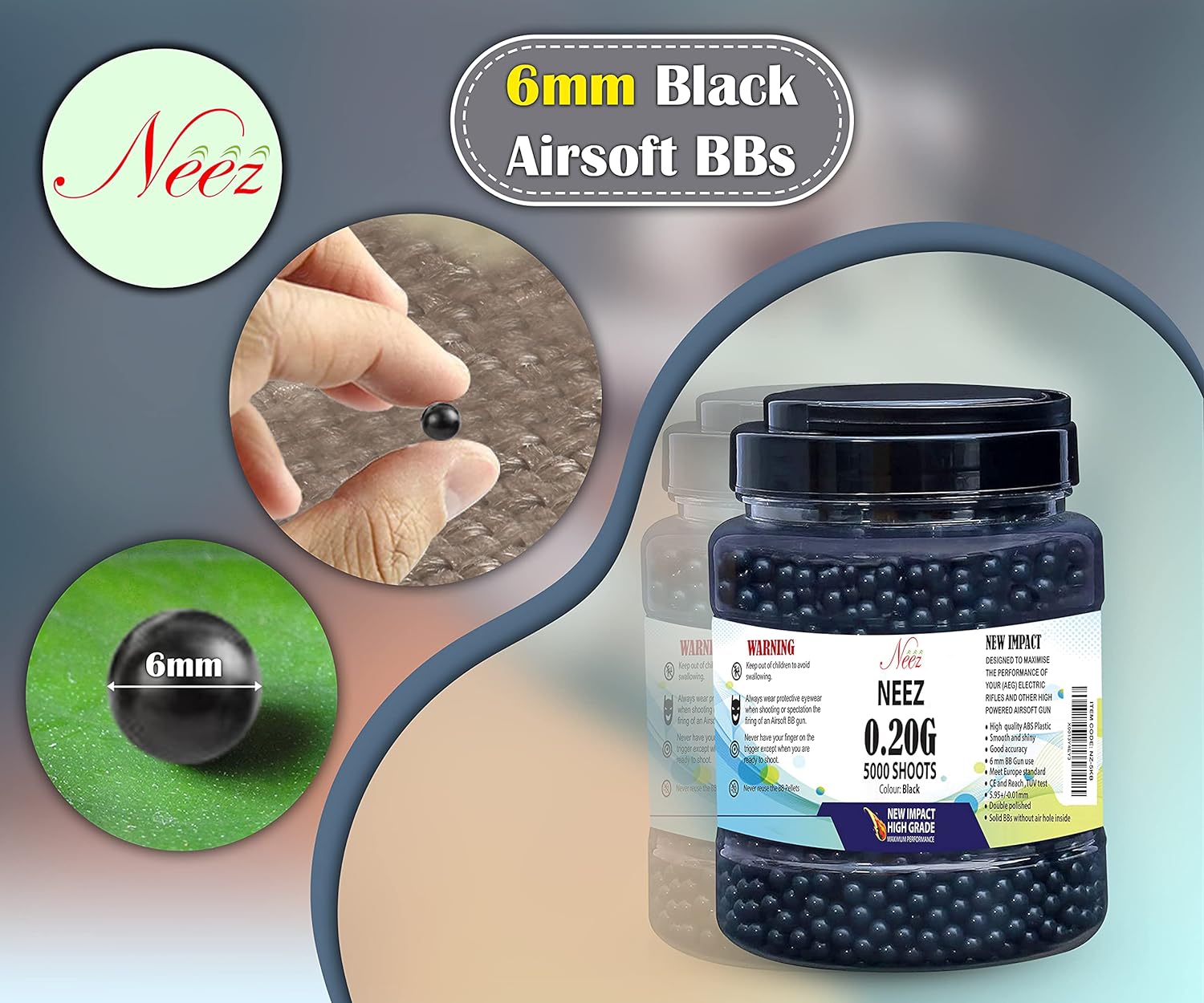 Airsoft BB Pellets 6mm BBs 0.20g High Grade and Smooth Polished Plastic Paintballs Content (5000 Shots)