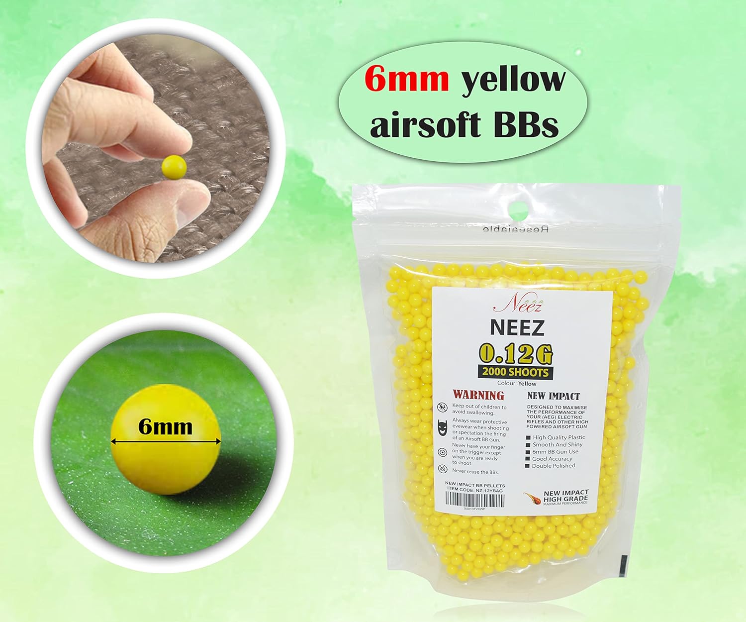 Airsoft BB Pellets 6mm BBs 0.12g High Grade and Smooth Polished Plastic Paintballs Content (10000 Shots)