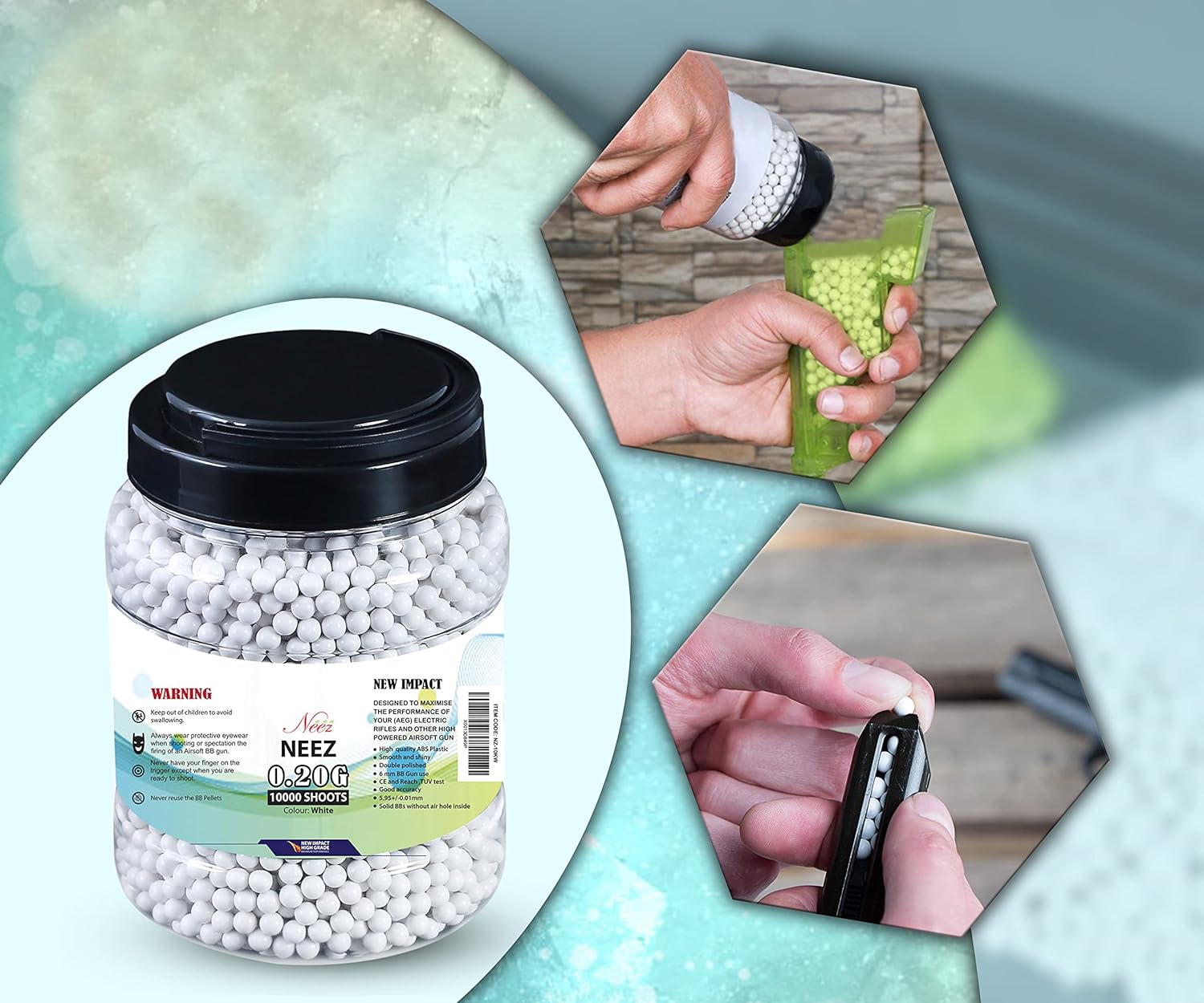 Airsoft BB Pellets 6mm BBs 0.20g High Grade and Smooth Polished Plastic Paintballs Content (10000 Shots)