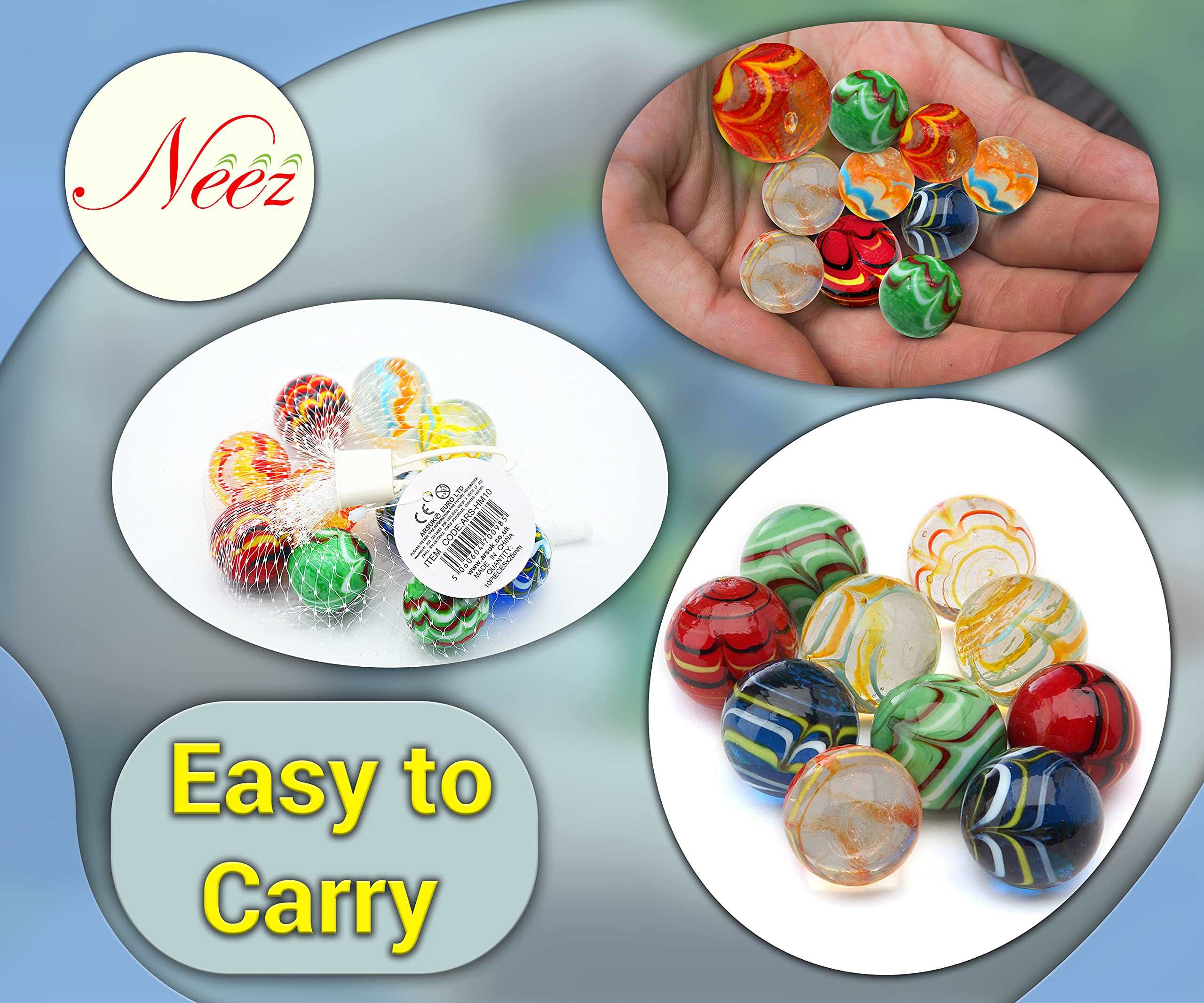 Marbles - Glass Marbles, Assorted Cat's Eye Marbles, Games for Kids (10pcs Handmade Marbles)