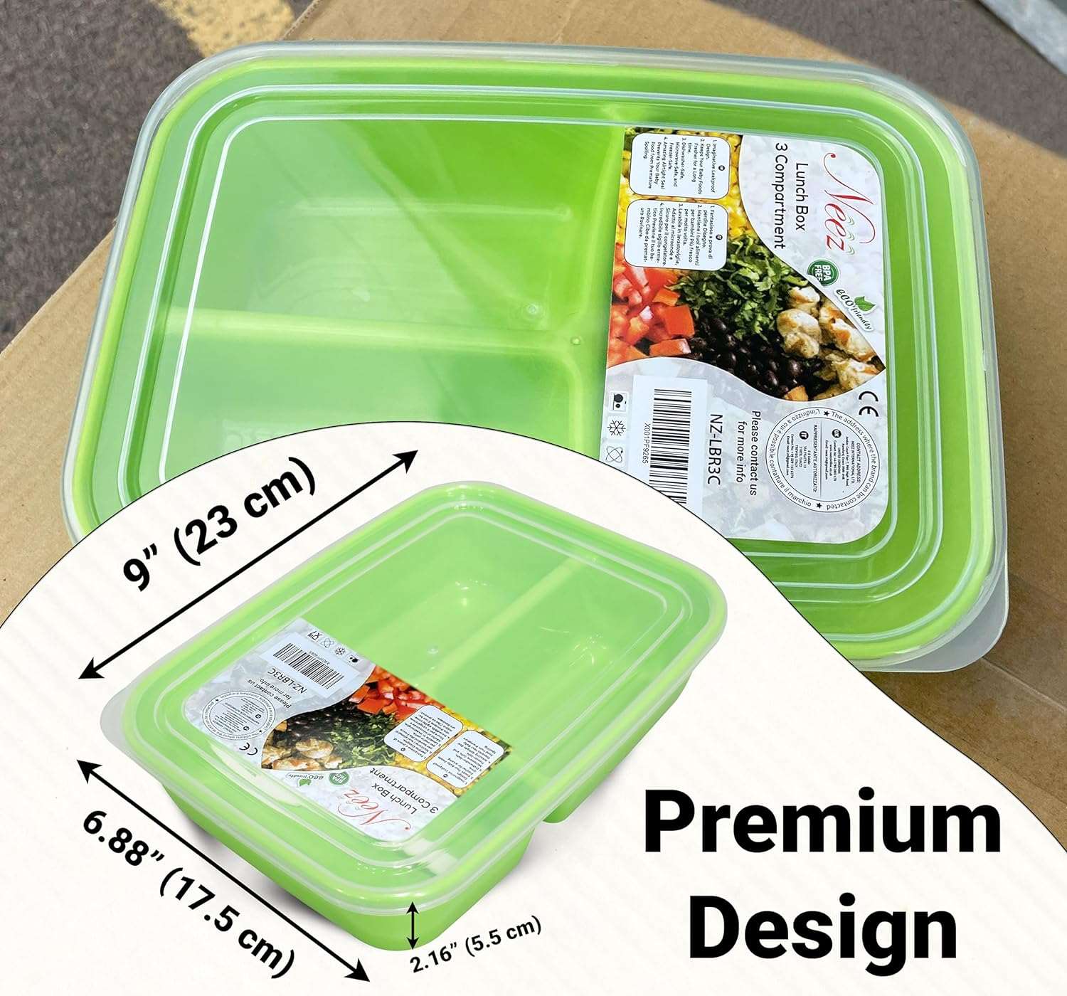 3 Compartments Lunch Box- Bento Box, Plastic Food Storage with Lids, Spoon