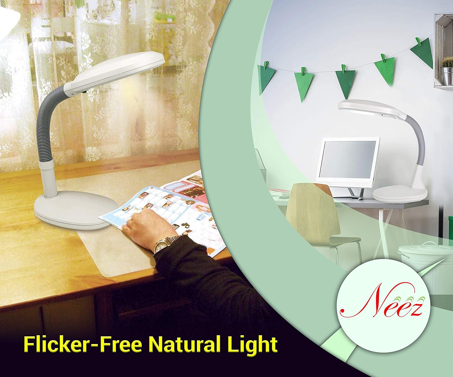 Desk Lamp - with Adjustable 27w Replacement Daylight Natural Bulb & Gooseneck Arm