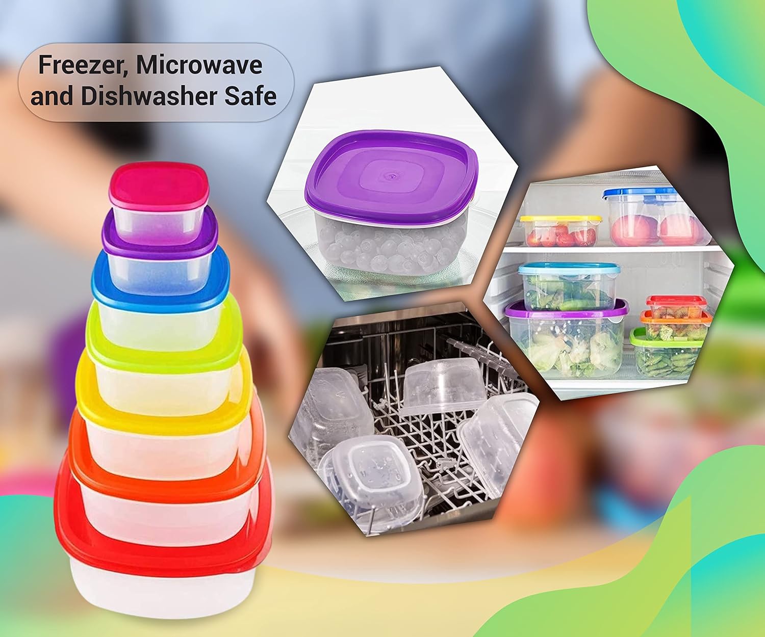 Food Containers Storage Boxes with Lids Stackable Airtight- BPA Free Microwave Freezer Dishwasher Safe (Set of 7Pcs)