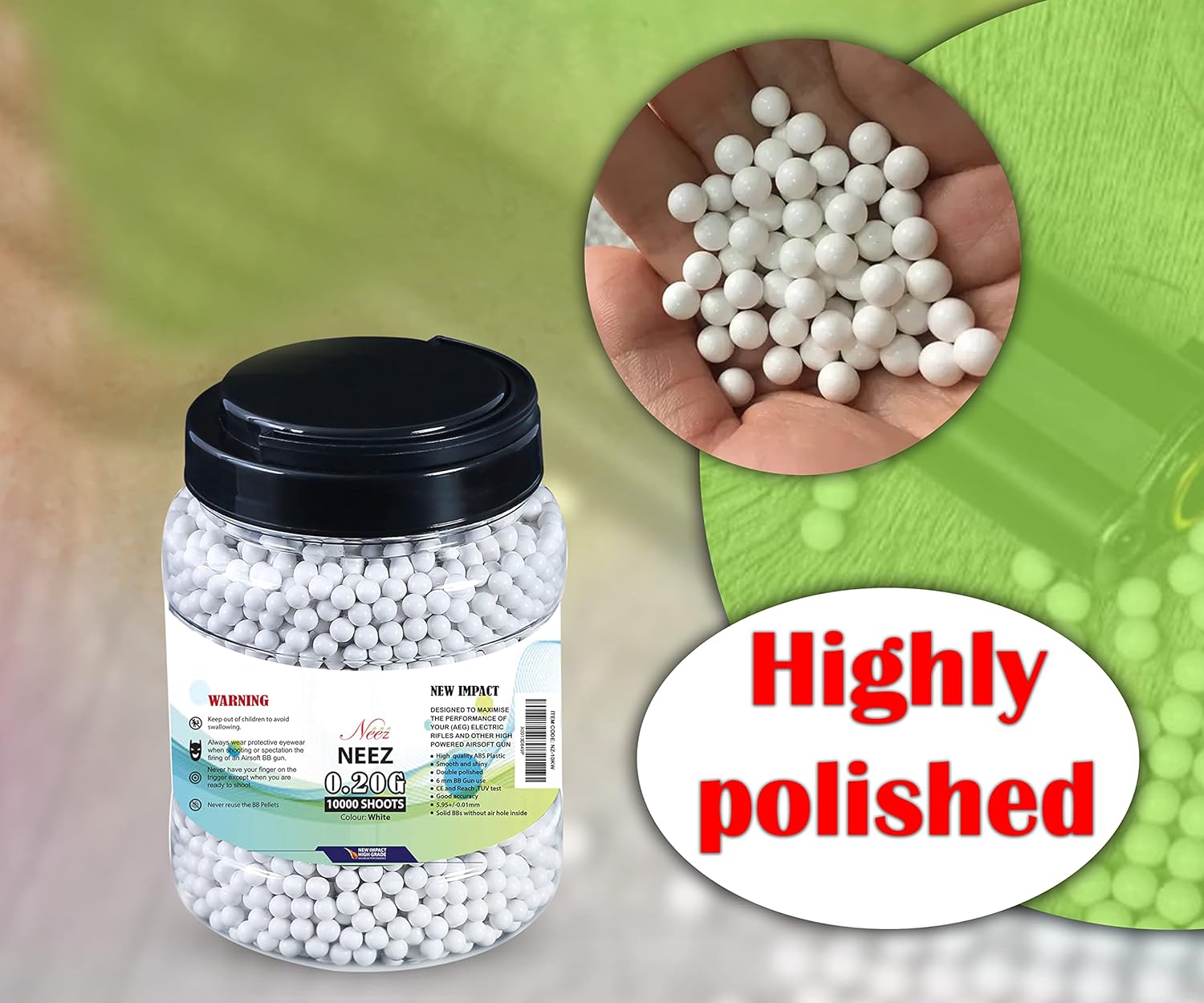 Airsoft BB Pellets 6mm BBs 0.20g High Grade and Smooth Polished Plastic Paintballs Content (10000 Shots)