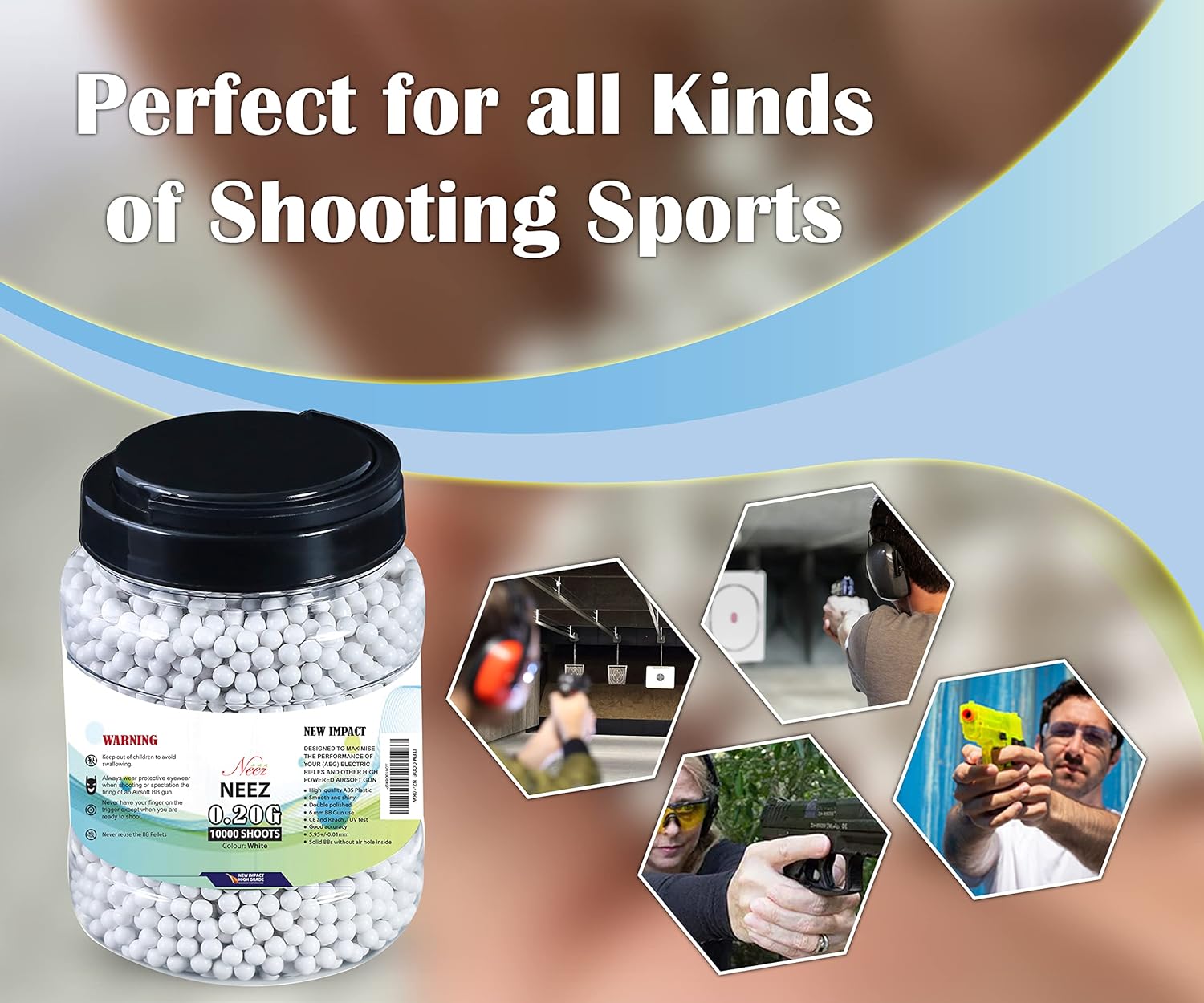 Airsoft BB Pellets 6mm BBs 0.20g High Grade and Smooth Polished Plastic Paintballs Content (5000 Shots)