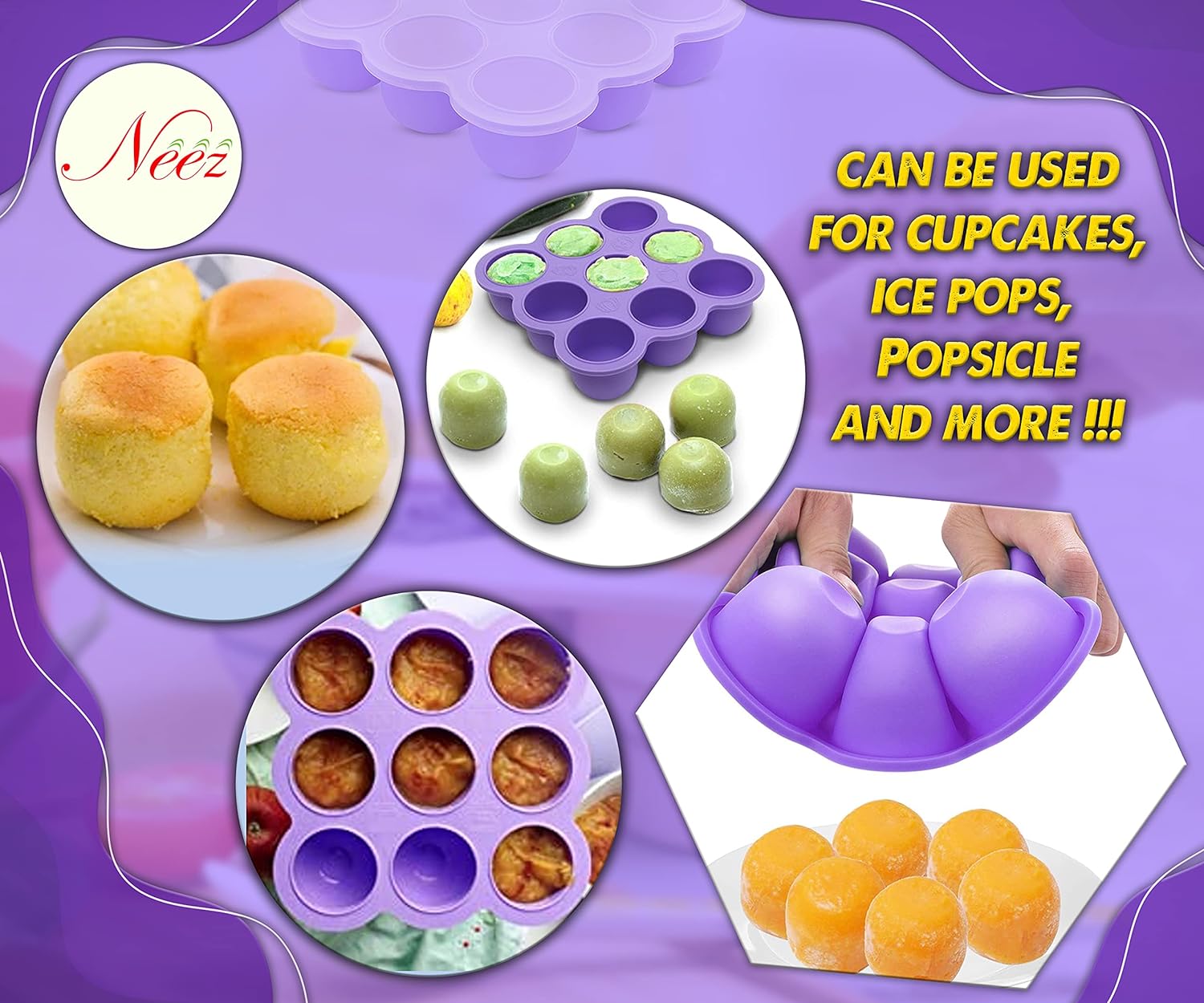 Silicone Muffin Trays - Baby Food Storage Containers Airtight Lids, Microwavable & Freezable (9 Cups, 75ml)