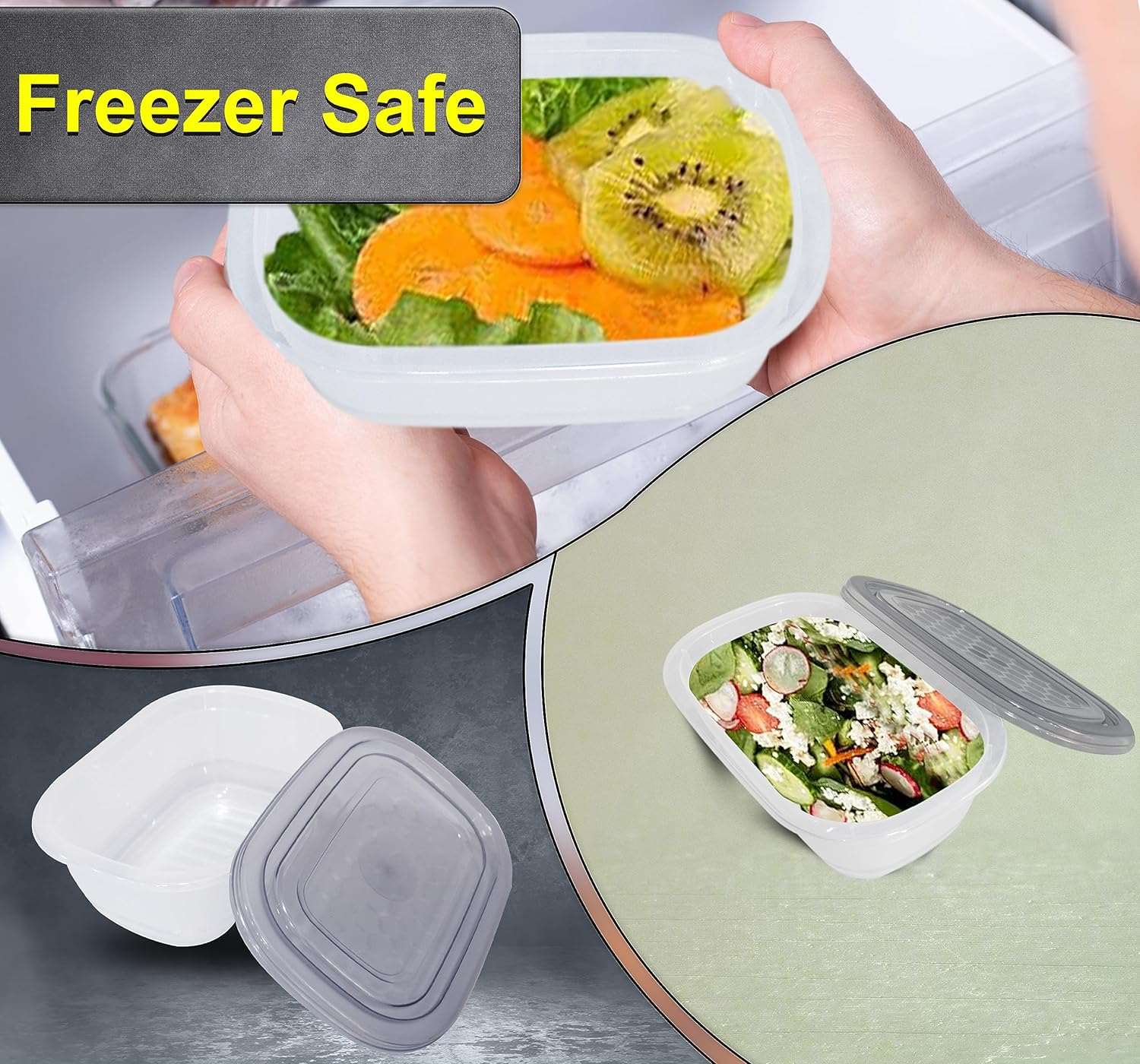 Neez Food Storage Container Set - Microwavable, Freezable, Airtight - BPA Free, Small Plastic Containers with Lids (Pack of 5 Grey)