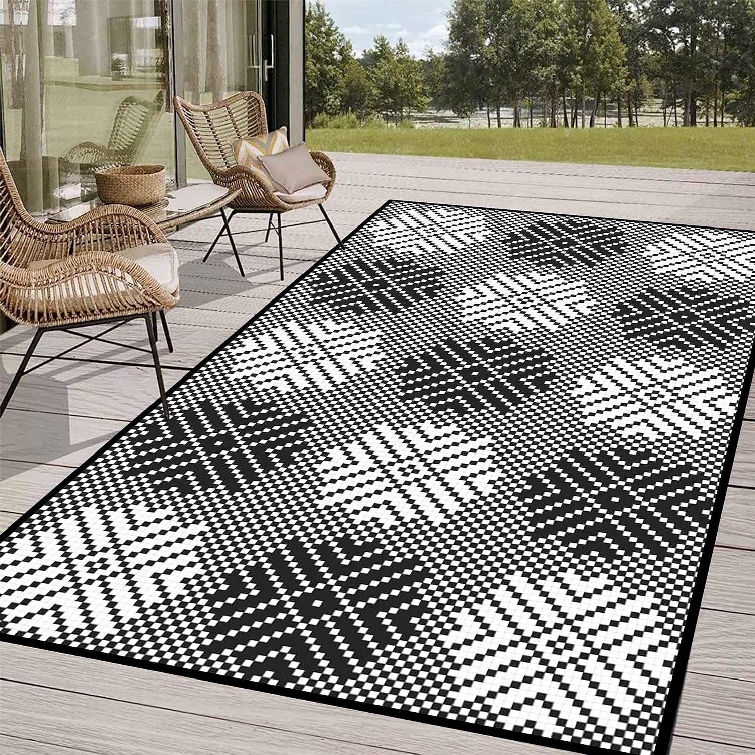 Outdoor Rug Waterproof, Picnic Blanket Lightweight Foldable Plastic Reversible Mat