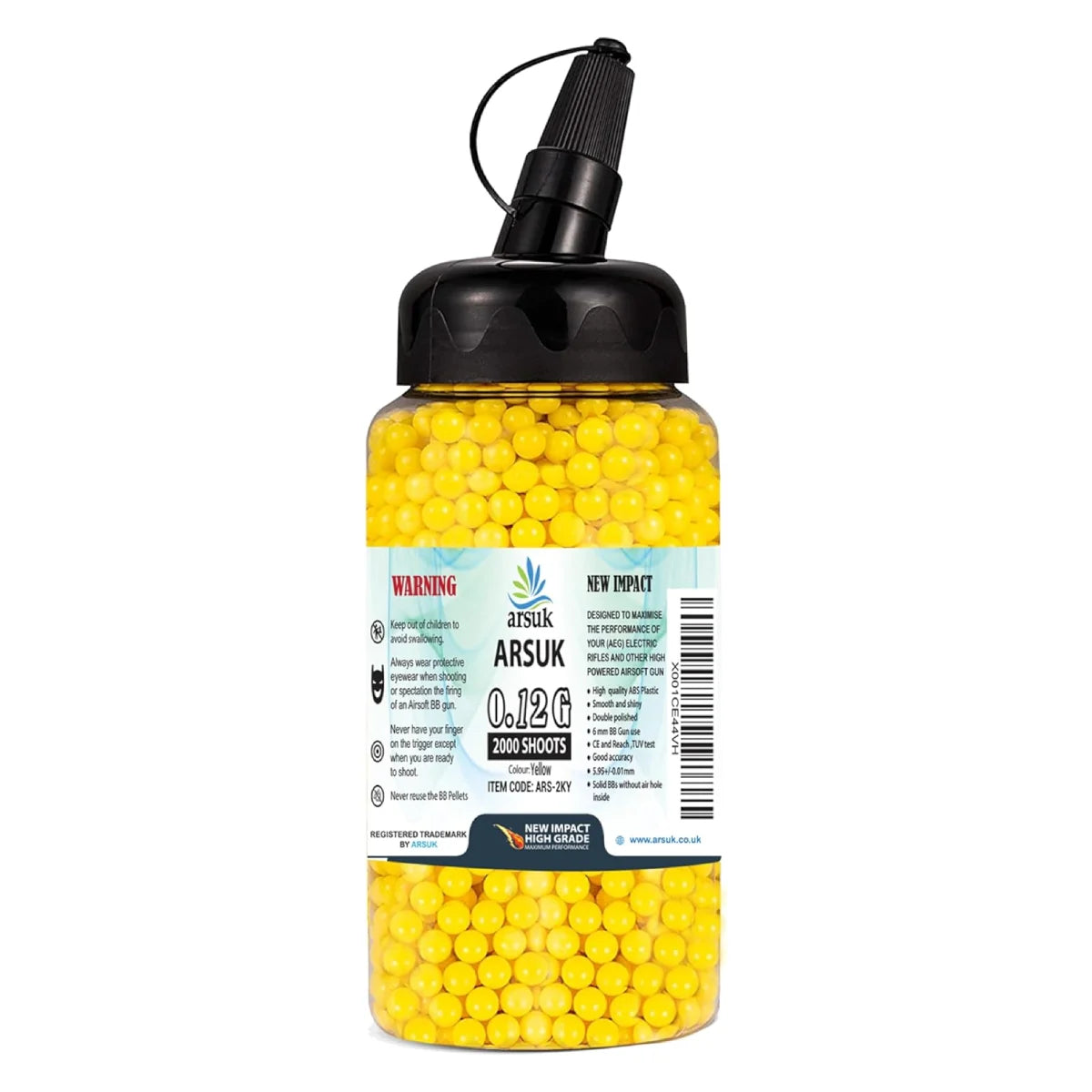 Airsoft BB Pellets 6mm BBs 0.12g High Grade and Smooth Polished Plastic Paintballs Content (2000 Shots Bottle Yellow)