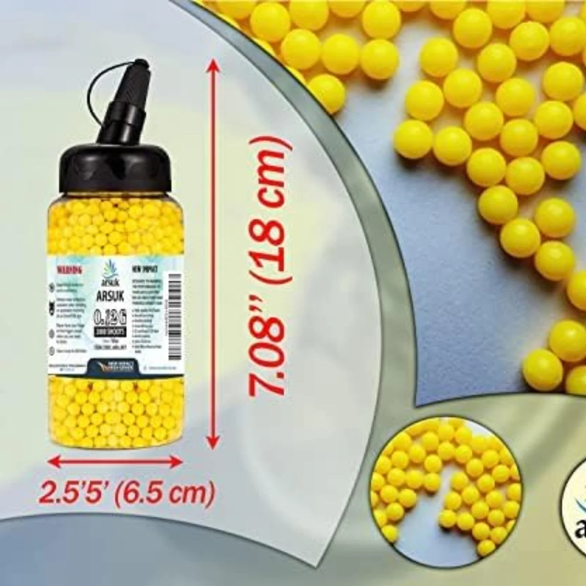 Airsoft BB Pellets 6mm BBs 0.12g High Grade and Smooth Polished Plastic Paintballs Content (2000 Shots Bottle Yellow)