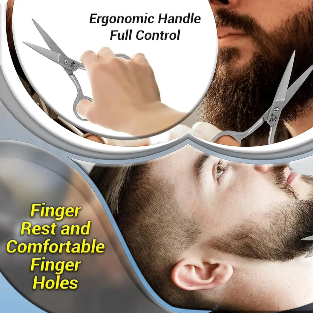 Scissors for Moustache, Beard, Nose, Ear, Eyebrow - Men's Facial Hair Grooming Trimming Cutting - 3.75-inch