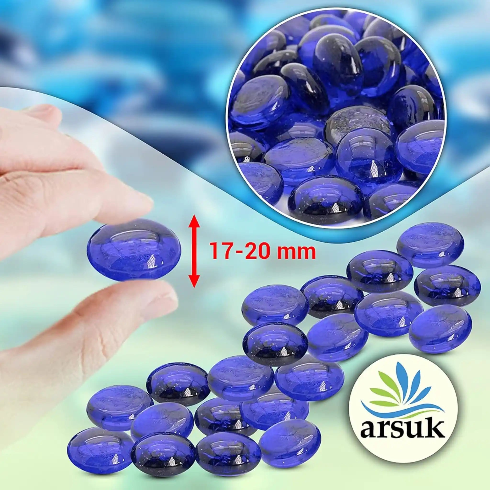 Decorative Glass Pebbles Stones Beads Rounded Gems, Vase Filler, Artificial Crystal Gemstones (Blue Pebbles)