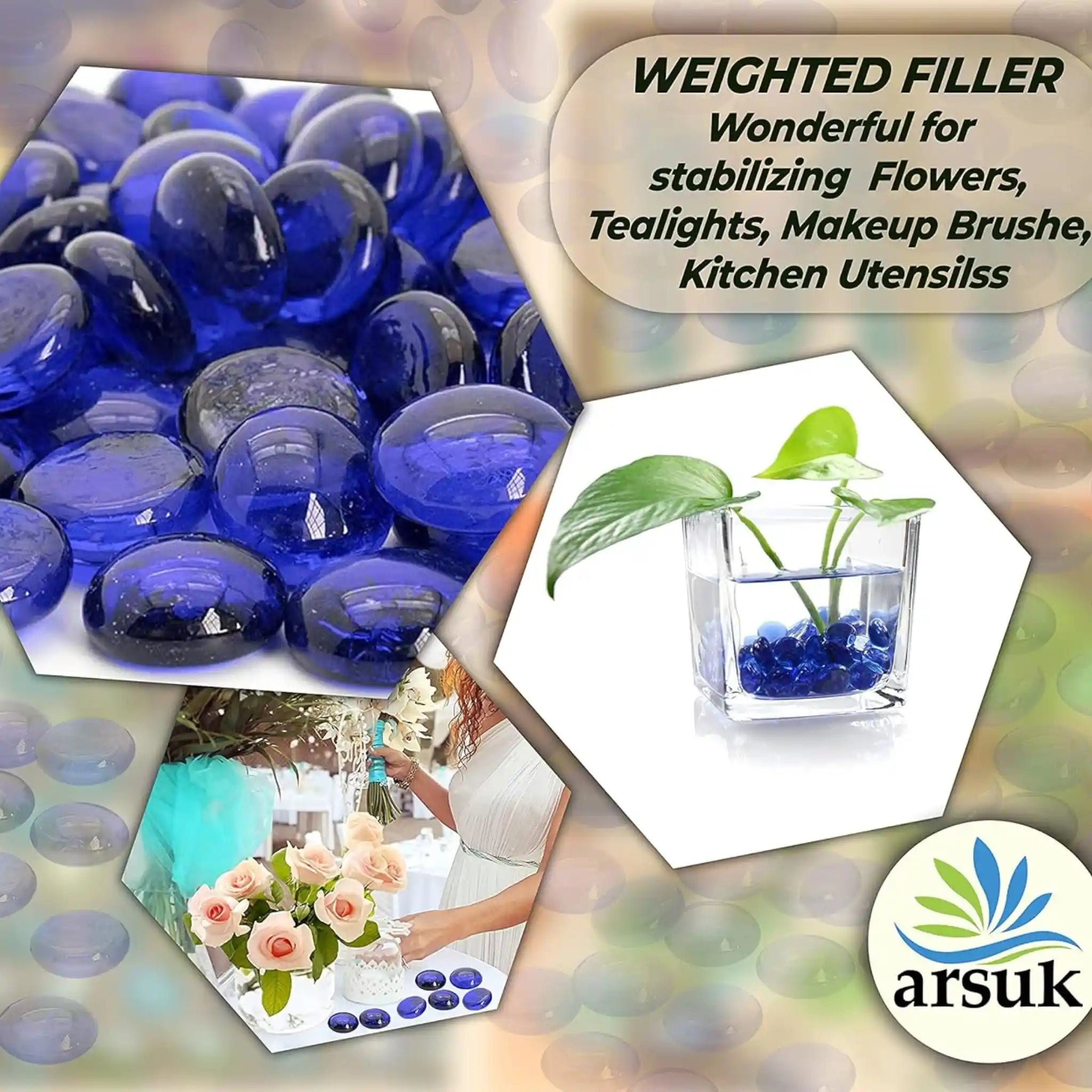 Decorative Glass Pebbles Stones Beads Rounded Gems, Vase Filler, Artificial Crystal Gemstones (Blue Pebbles)