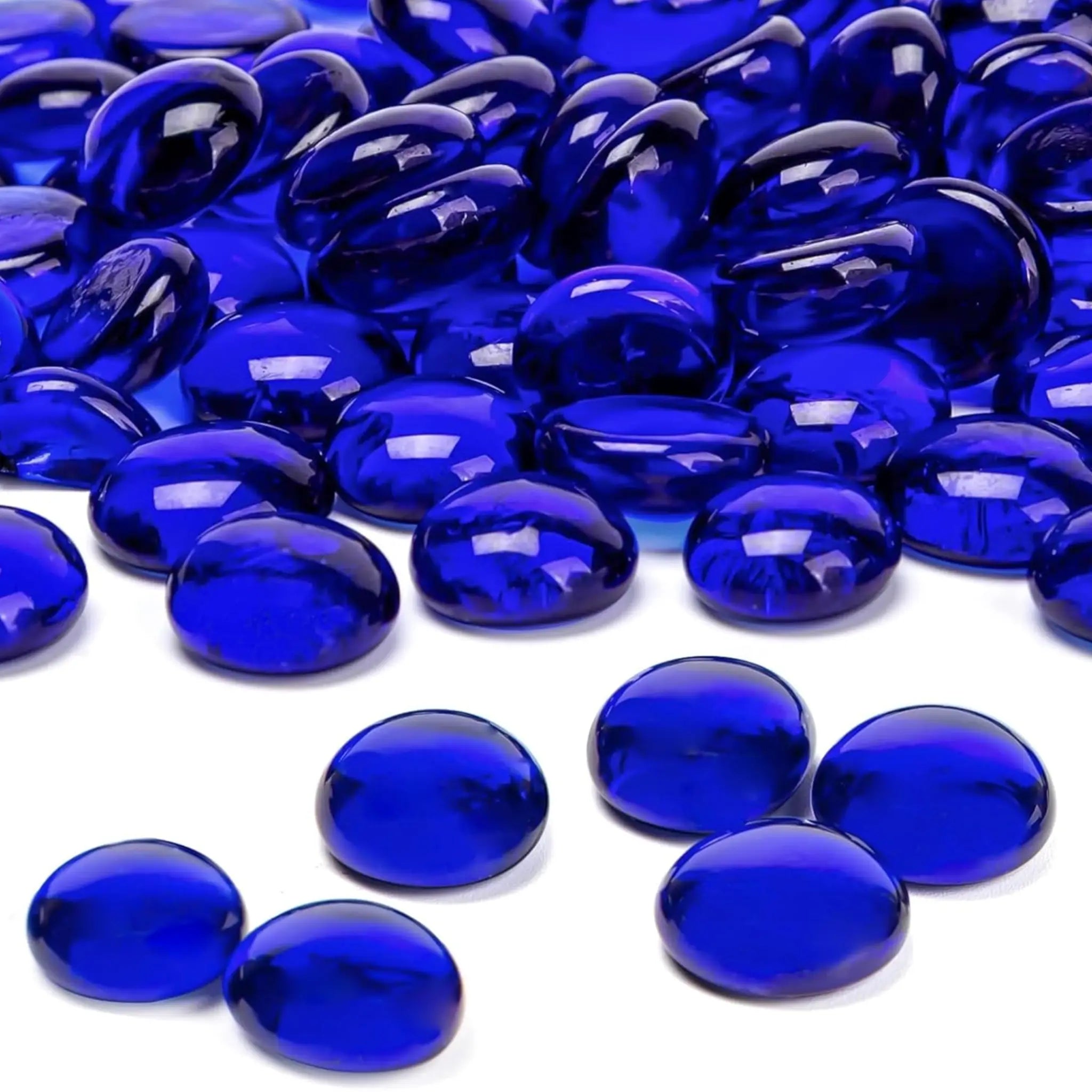 Decorative Glass Pebbles Stones Beads Rounded Gems, Vase Filler, Artificial Crystal Gemstones (Blue Pebbles)