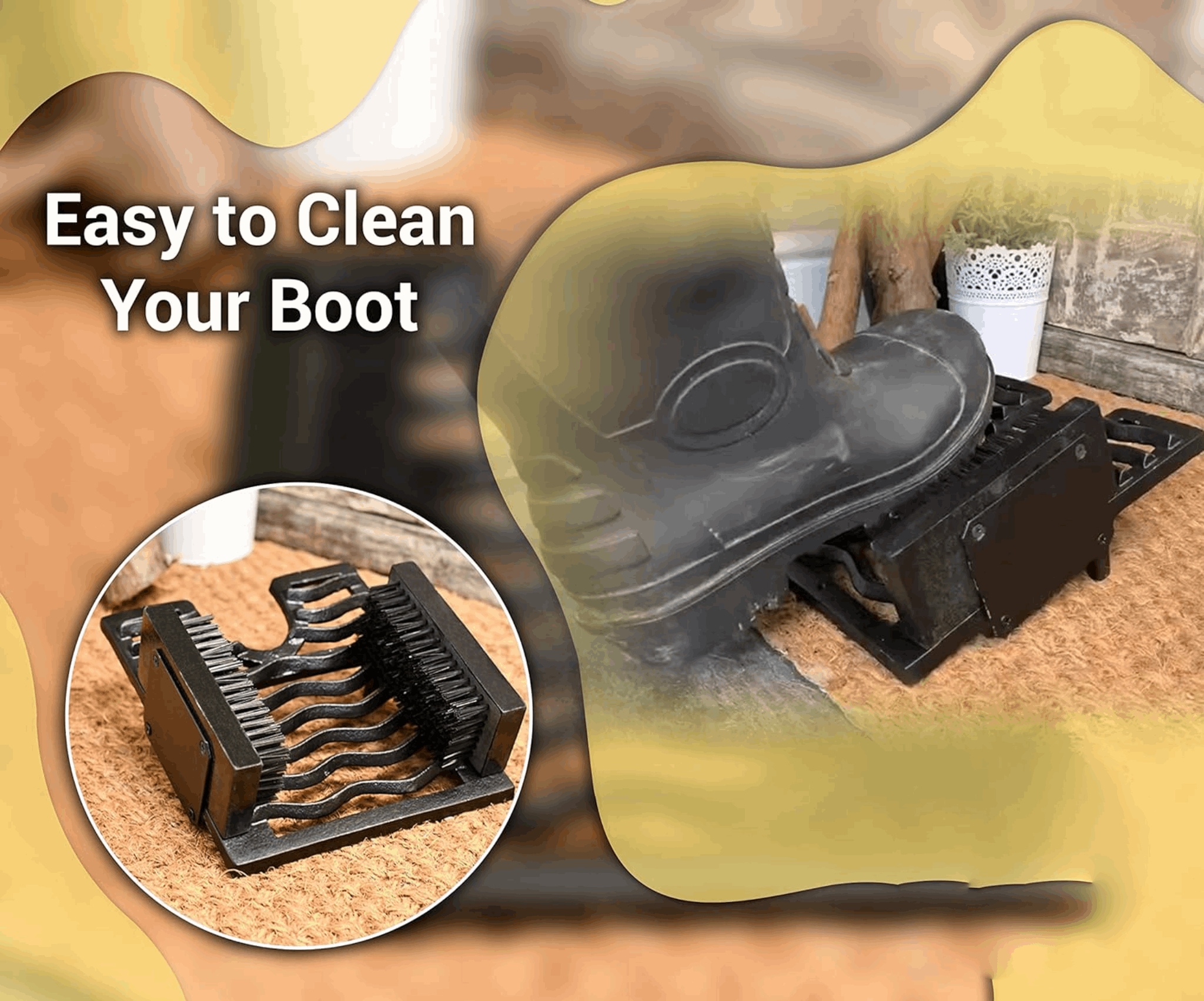 Cast Iron Boot Scraper with Brushes Outdoors - Welly Remover and Stand, Outside Boot Cleaner Brush