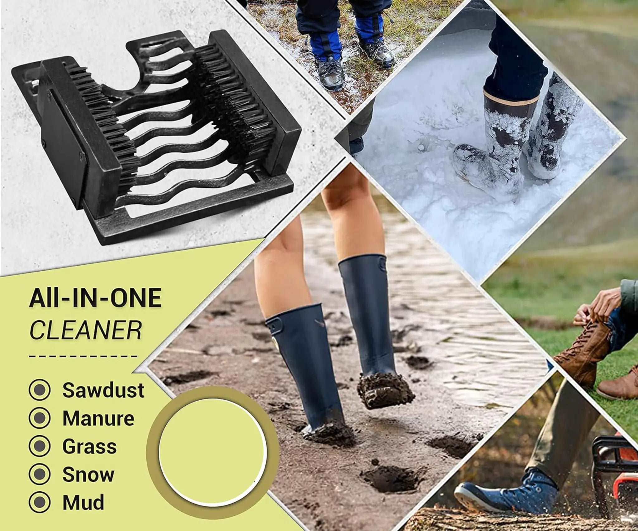 Cast Iron Boot Scraper with Brushes Outdoors - Welly Remover and Stand, Outside Boot Cleaner Brush
