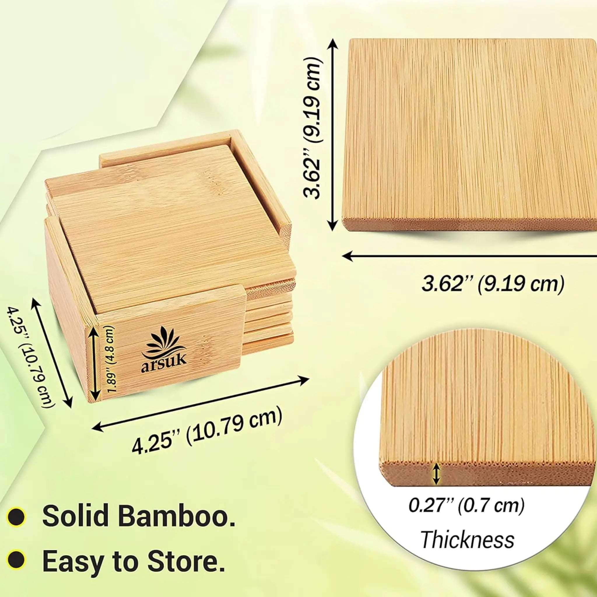 Coasters Set of 6 Bamboo Drink Coaster Set with Holder Heat Resistant for Gift Decoration Protection