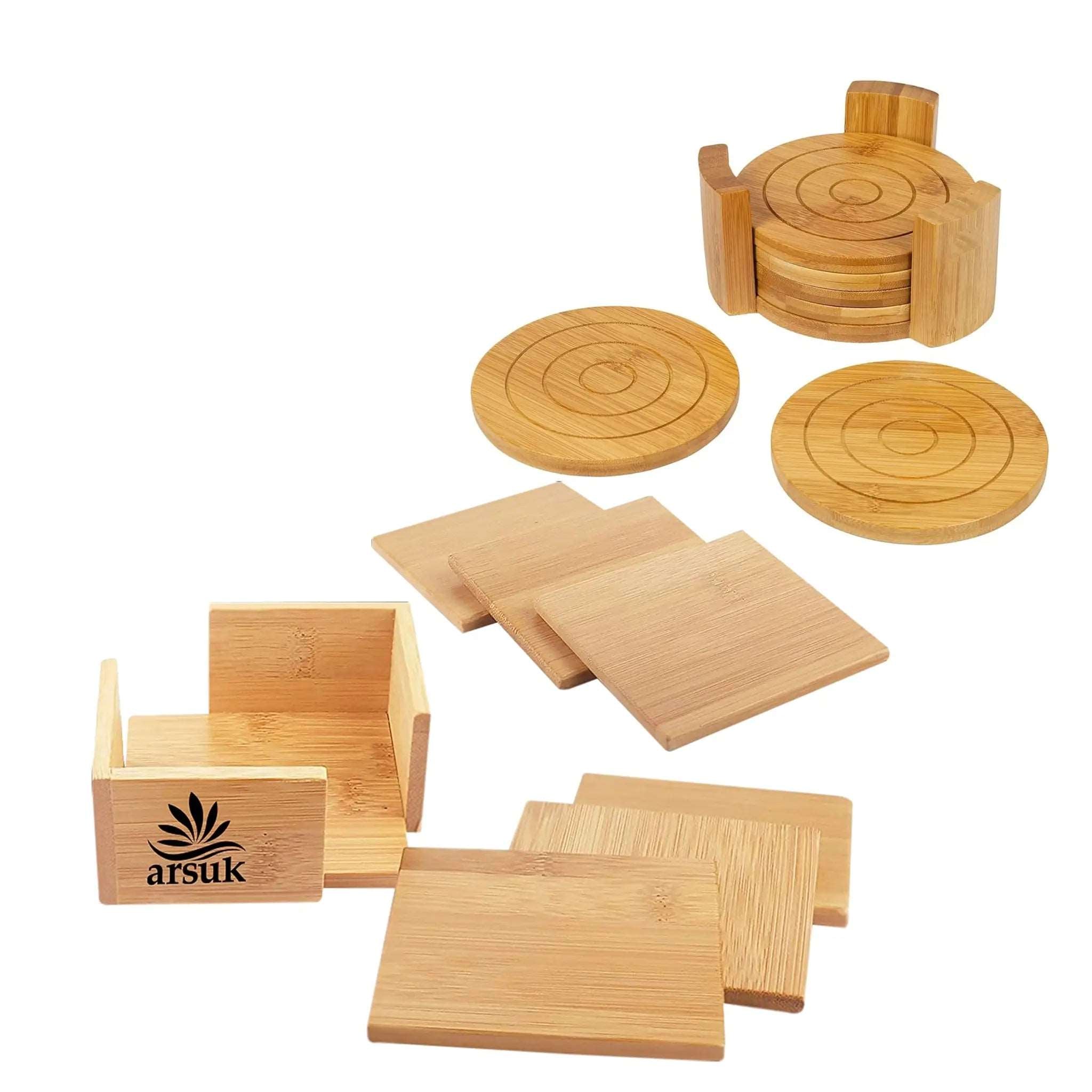 Coasters Set of 6 Bamboo Drink Coaster Set with Holder Heat Resistant for Gift Decoration Protection