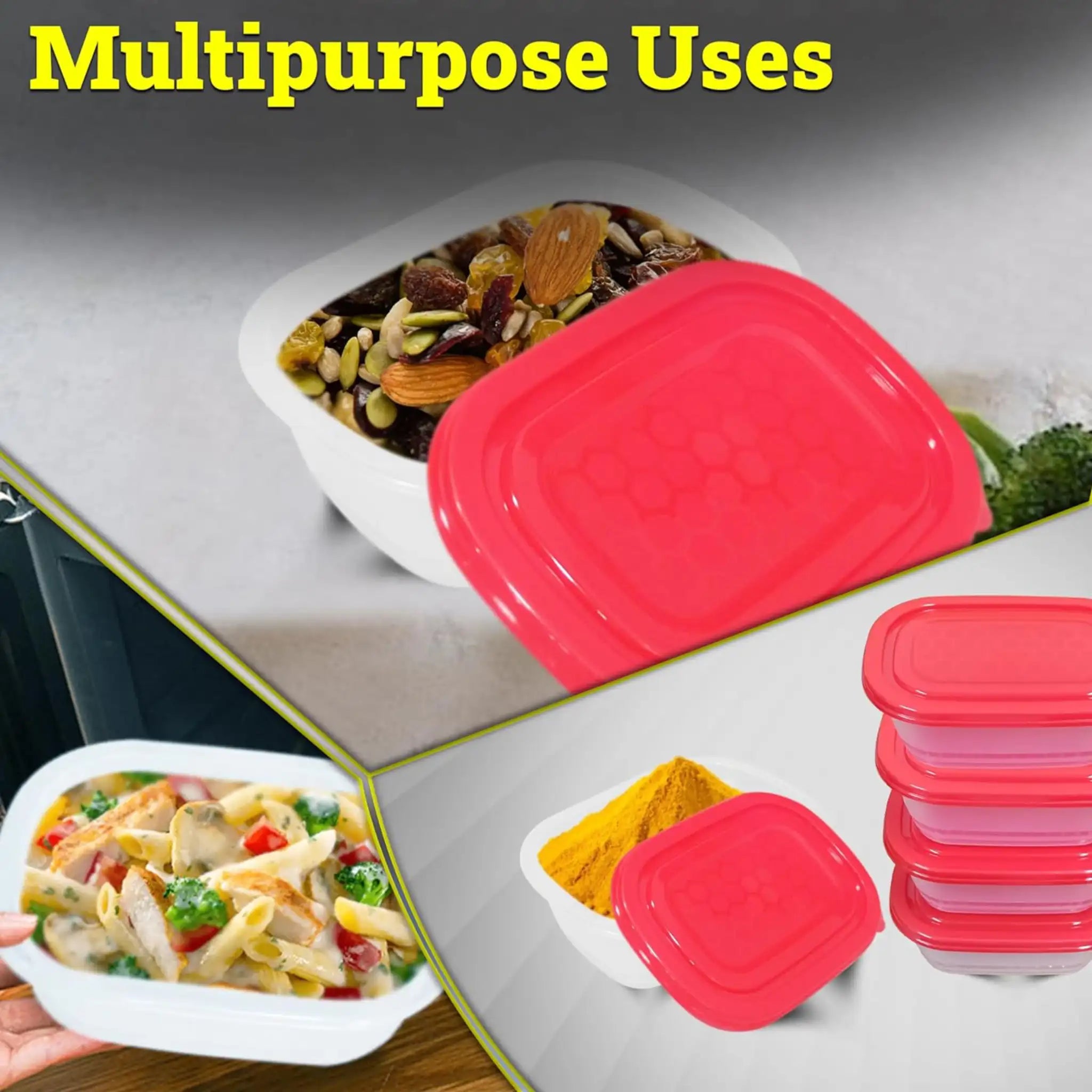 Neez Food Storage Container Set - Microwavable, Freezable- BPA Free (Pack of 5 Red)