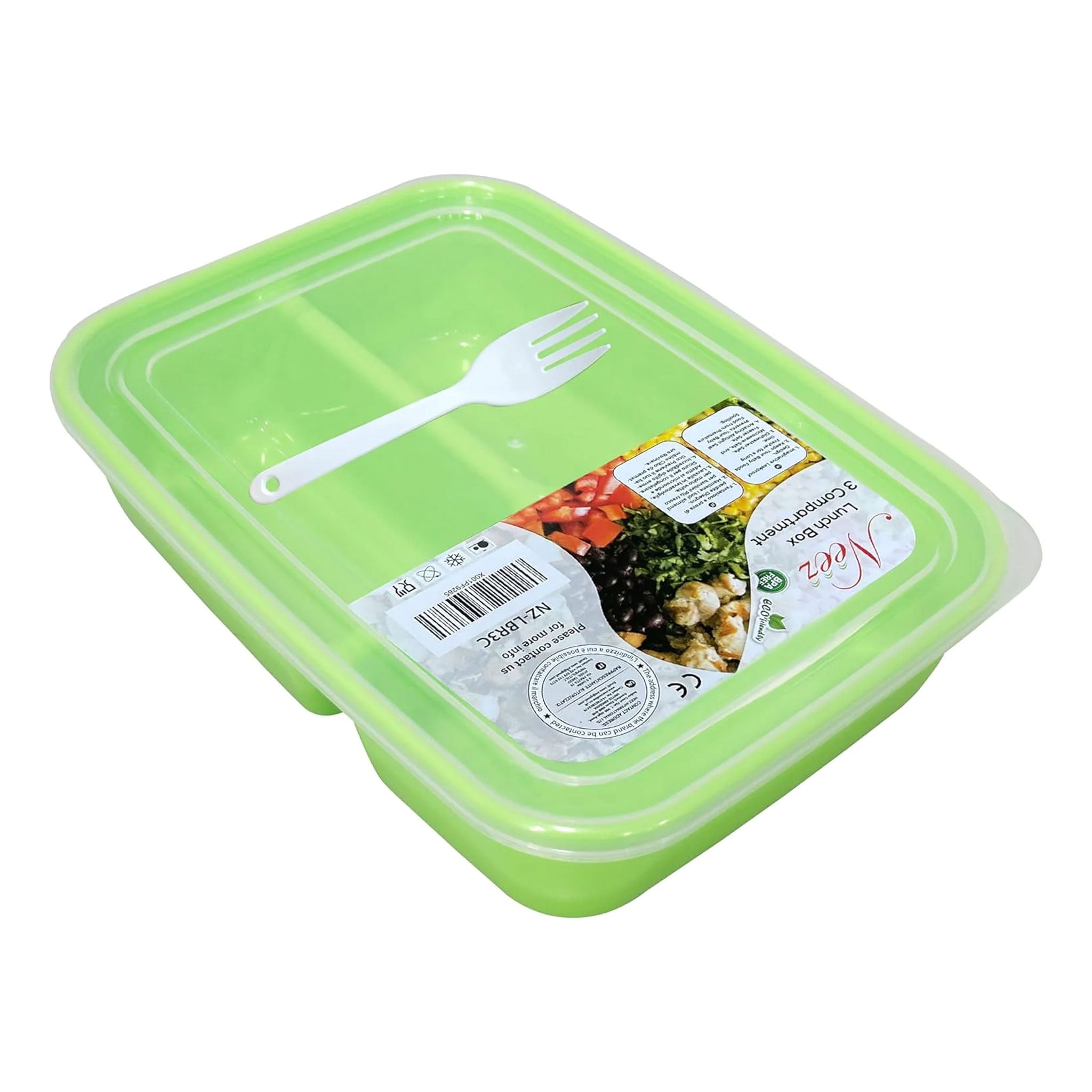 3 Compartments Lunch Box- Bento Box, Plastic Food Storage with Lids, Spoon