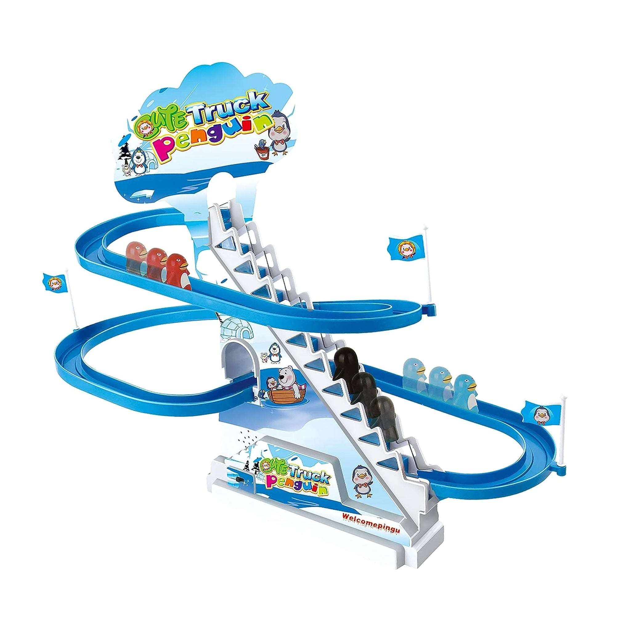 Penguin Go Racer Track Toy, Kids Fun Playing Games with Slide & Music, Climbing Stairs Toys