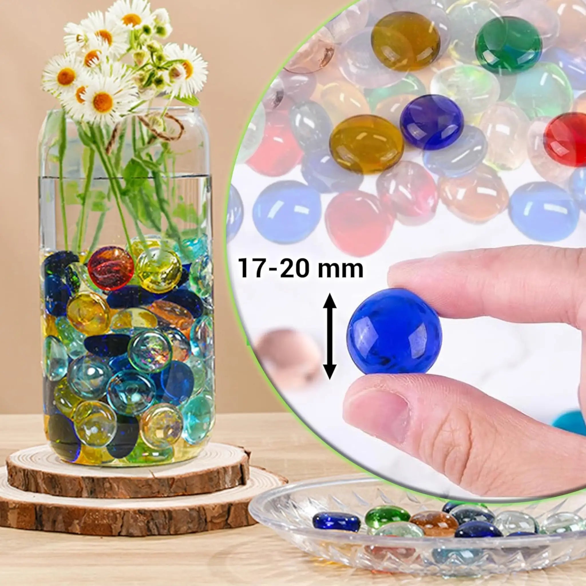 Decorative Glass Pebbles Stones Beads Rounded Gems, Vase Filler, Artificial Crystal Gemstones (Mix Pebbles)