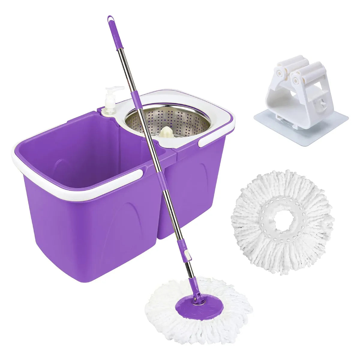 Spin Mop and Bucket Sets - 1 Separate Stackable Buckets with 2 Microfiber Heads Replacement & Handle (Purple)