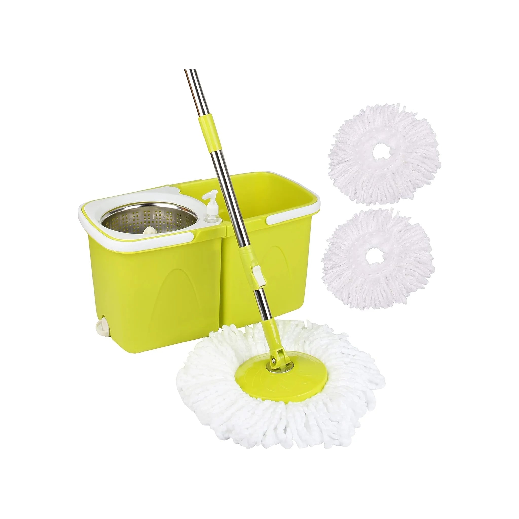 Spin Mop and Bucket Sets - 2 Separate Stackable Buckets with 2 Microfiber Heads Replacement & Handle