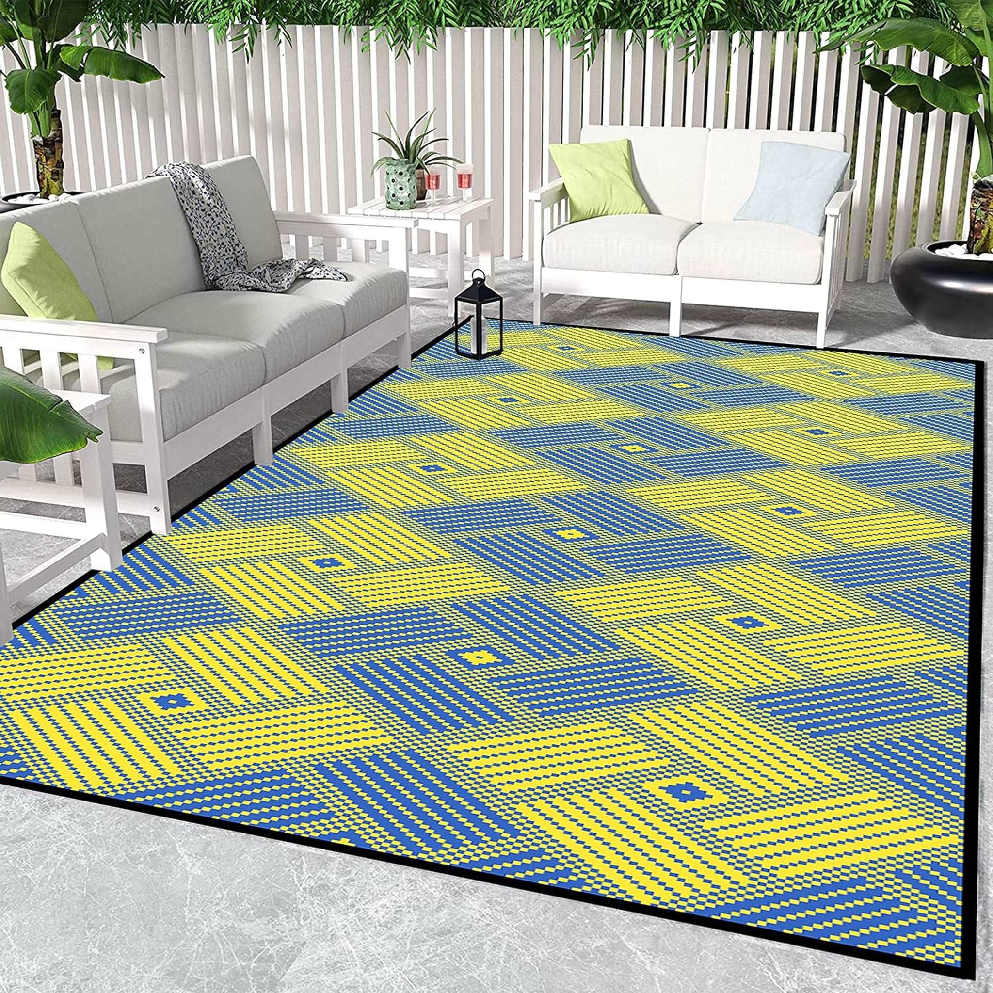 Outdoor Rug Waterproof, Picnic Blanket Lightweight Foldable Plastic Reversible Mat