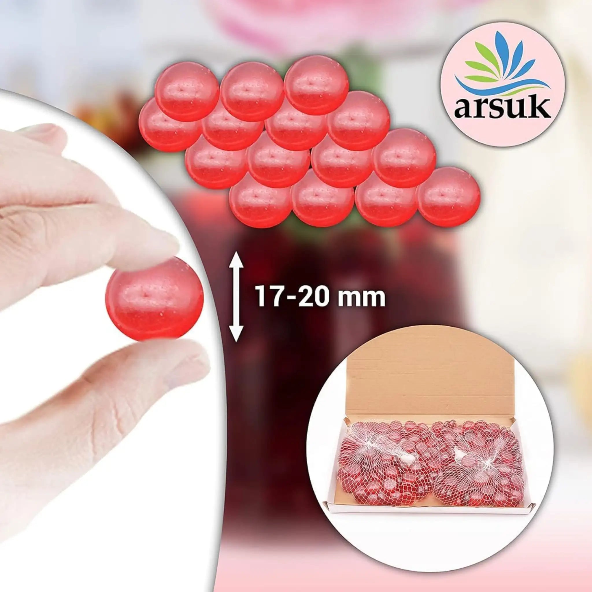 Decorative Glass Pebbles Stones Beads Rounded Gems, Vase Filler, Artificial Crystal Gemstones (Red Pebbles)