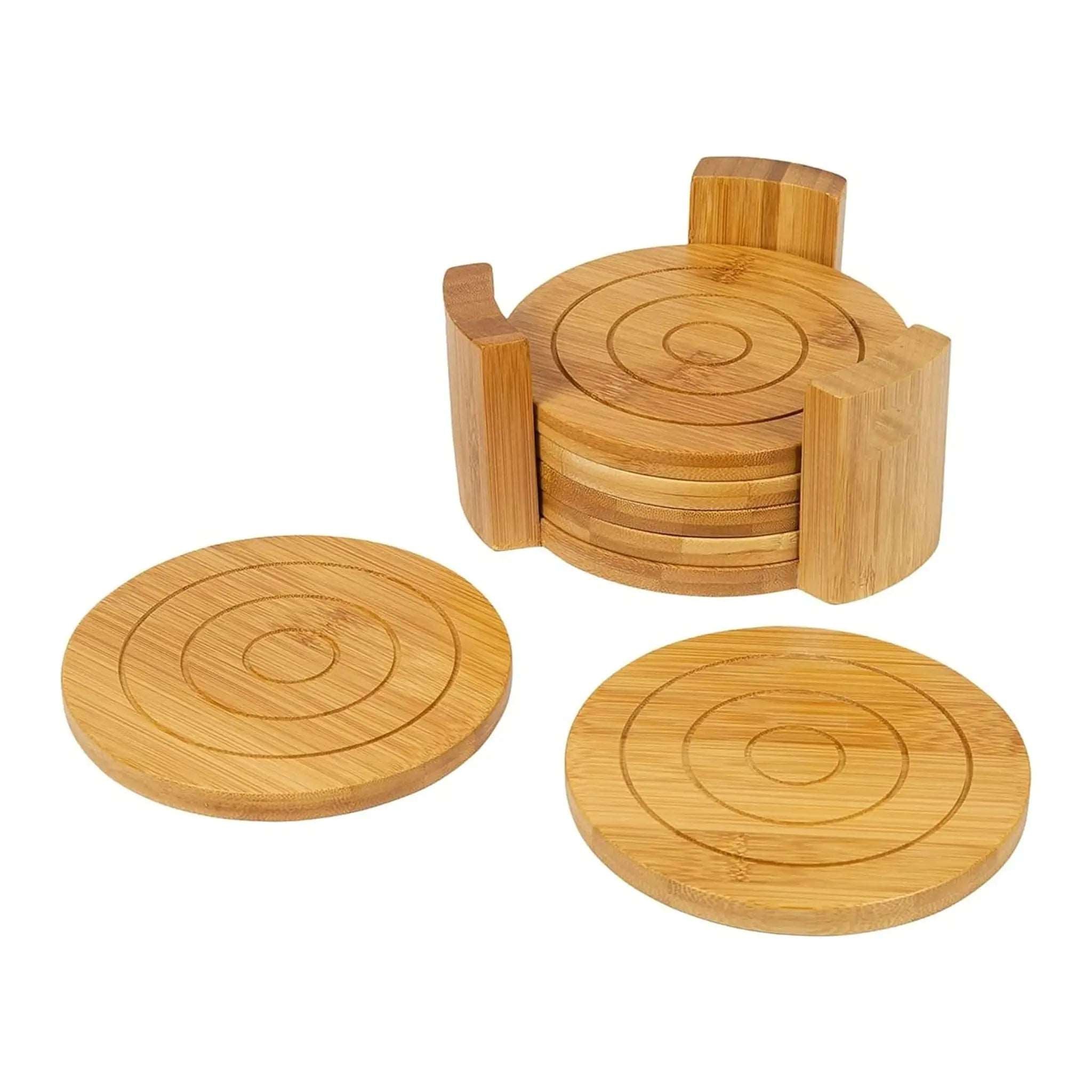 Coasters Set of 6 Bamboo Drink Coaster Set with Holder Heat Resistant for Gift Decoration Protection