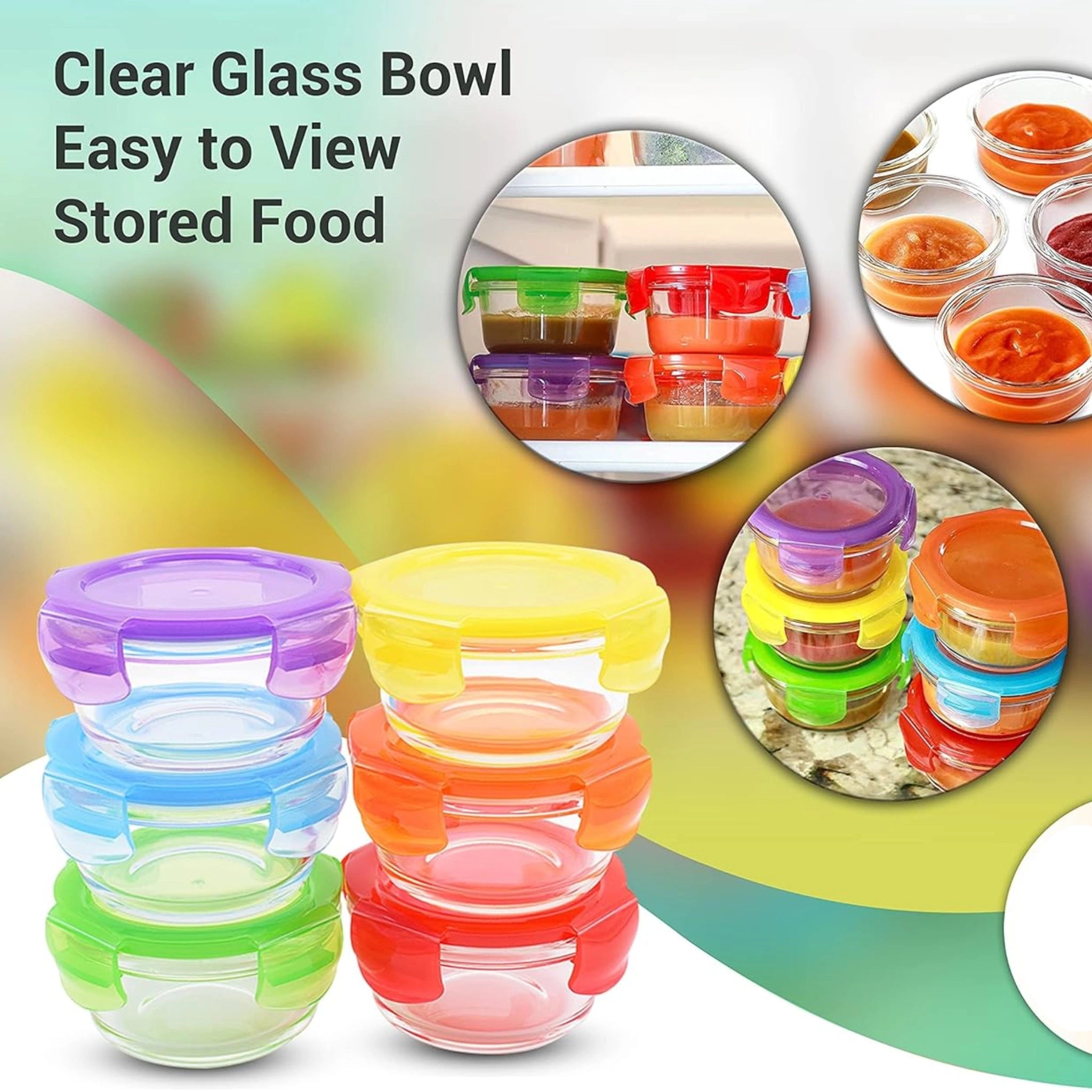 Baby Glass Food Storage Containers - Round Airtight BPA-Free for Toddler Foods (6pcs x 150ml)