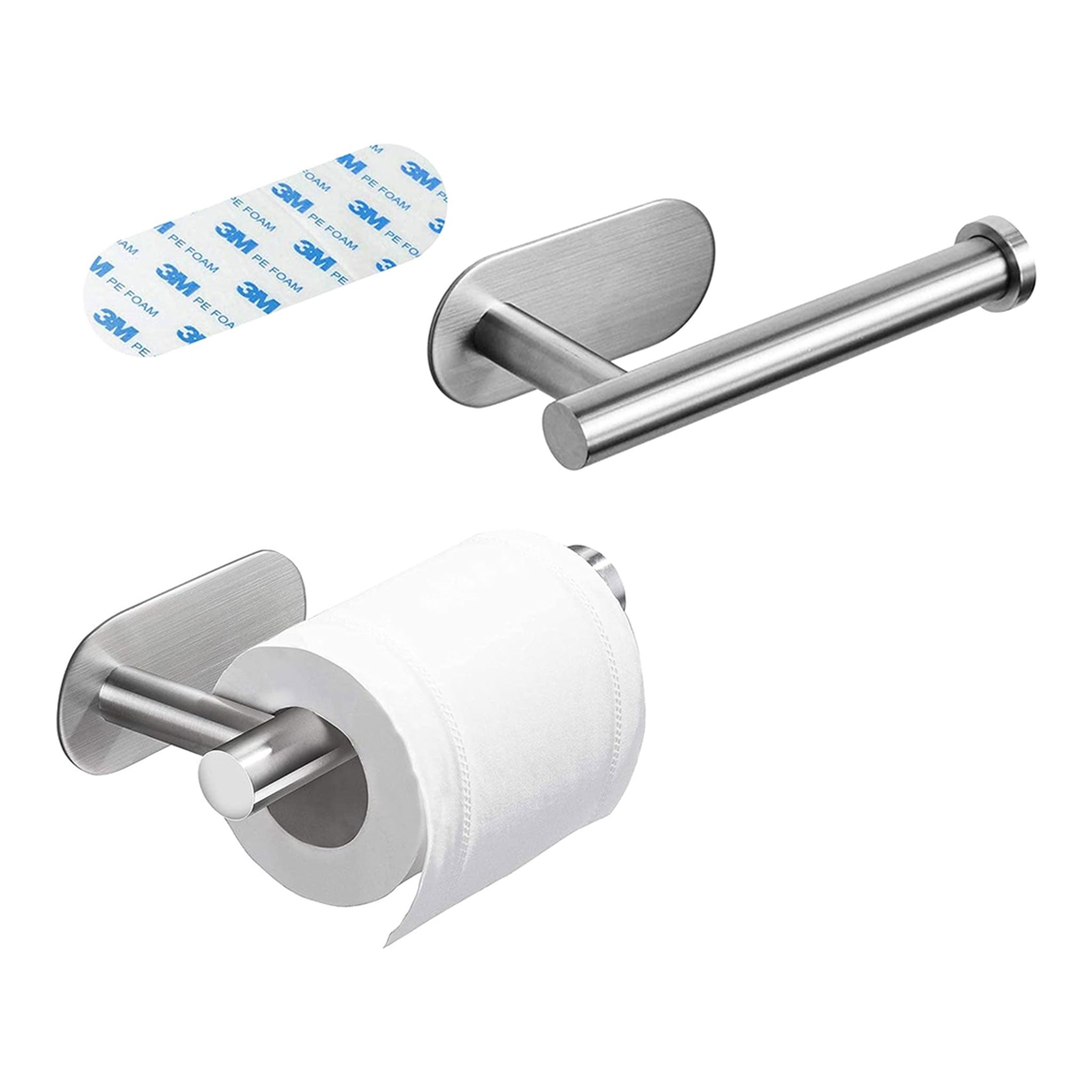 Modern Toilet Roll Holder with Shelf – Wall Mounted, Self Adhesive, Stainless Steel Storage