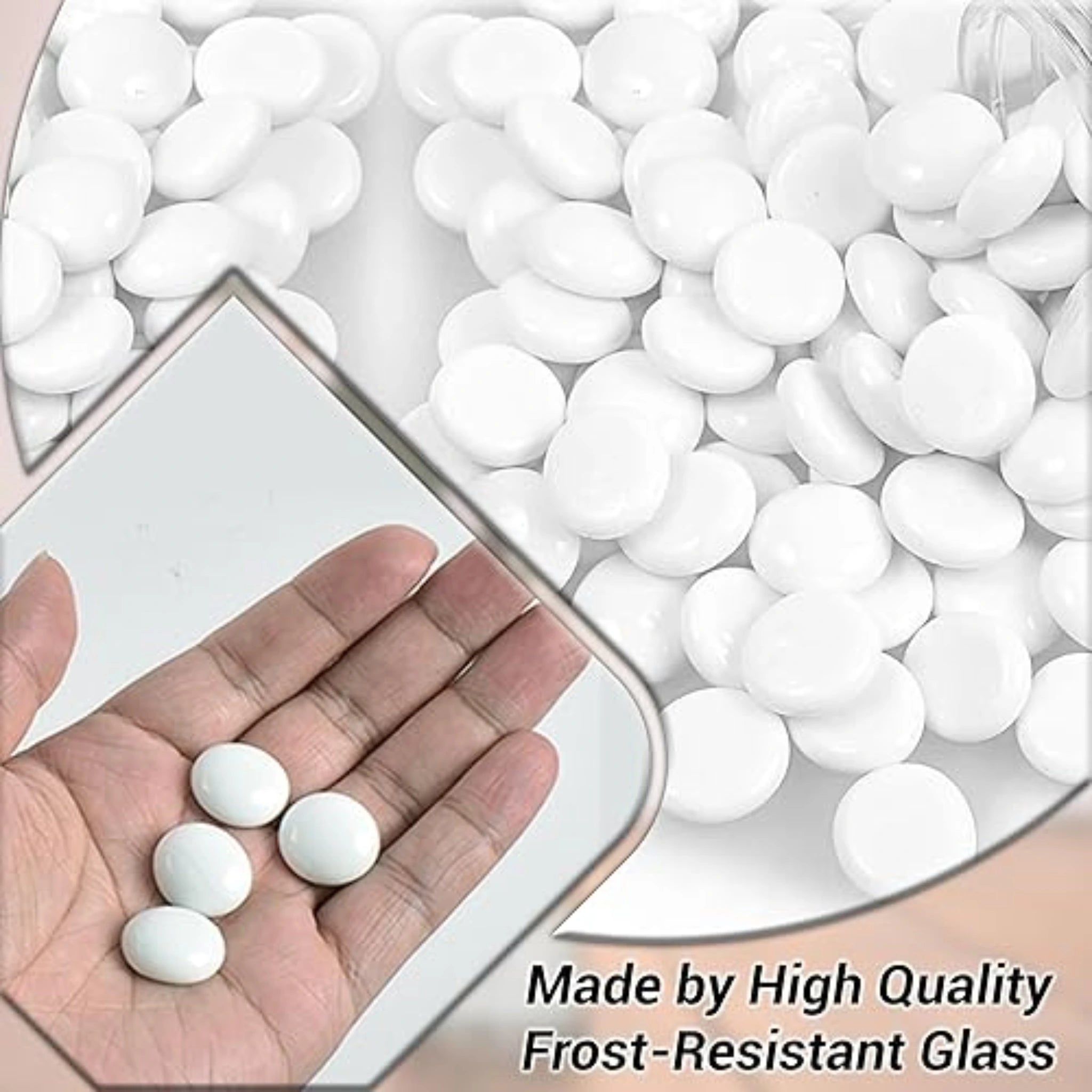 Decorative Glass Pebbles Stones Beads Rounded Gems, Vase Filler, Artificial Crystal Gemstones (180Pcs White Pebbles)