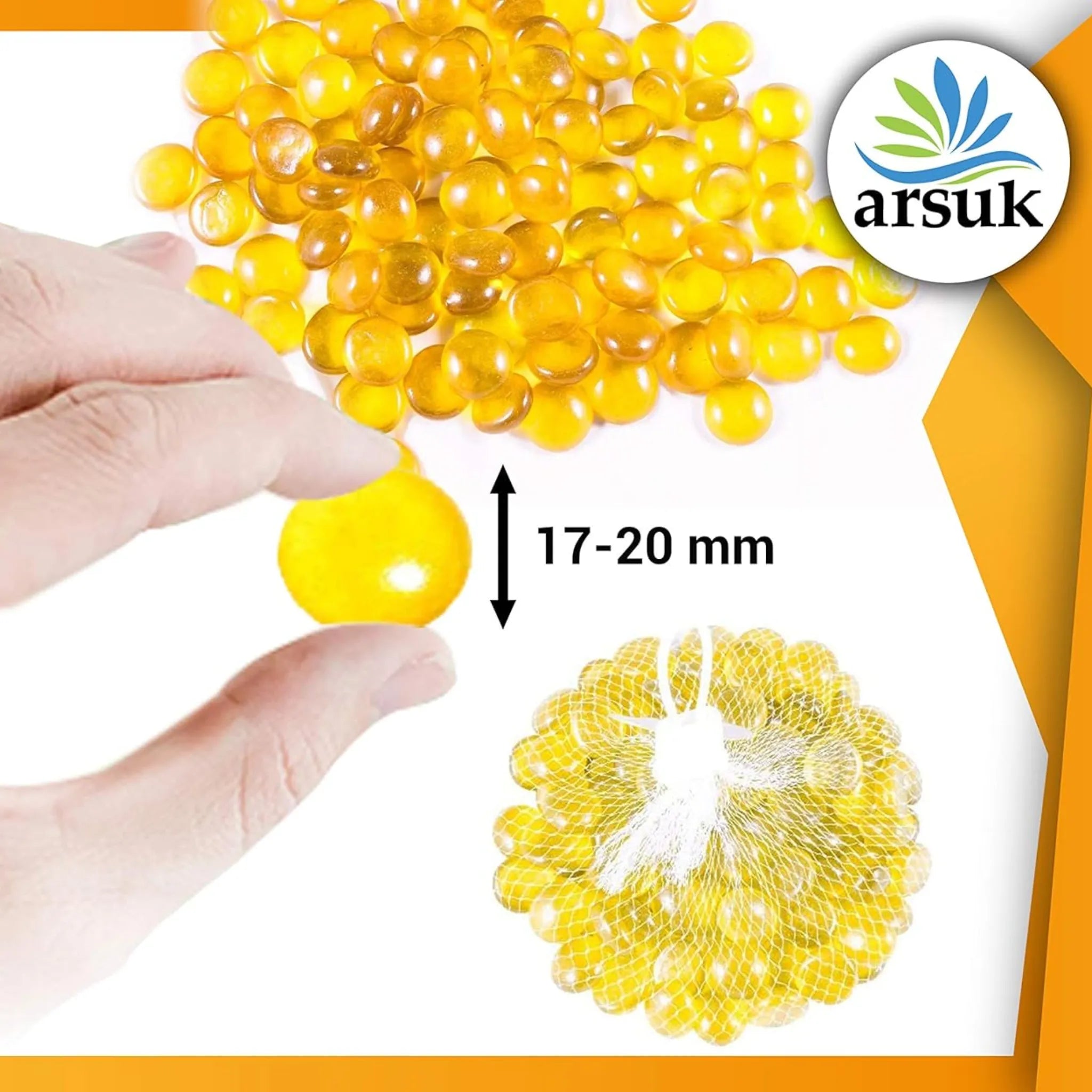 Decorative Glass Pebbles Stones Beads Rounded Gems, Vase Filler, Artificial Crystal Gemstones (Yellow Pebbles)